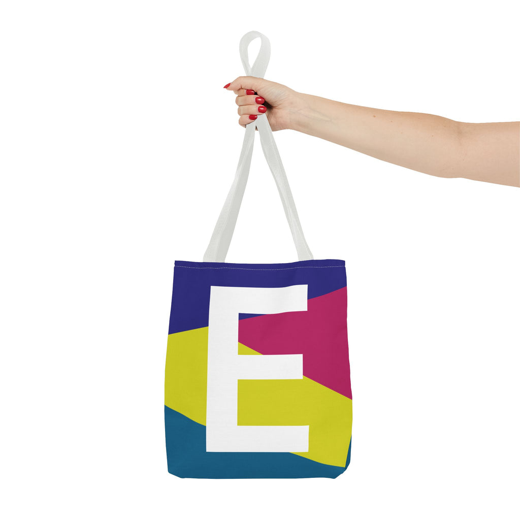Monogram 'E' Colorblock Tote Bag — Personalized Initial E Shoulder Tote