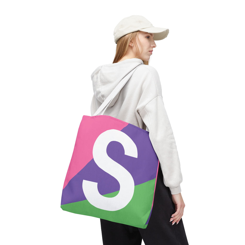 Monogram 'S' Colorblock Tote Bag — Personalized Initial S Shoulder Tote