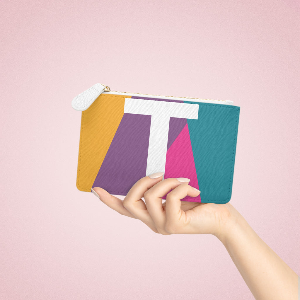 Initial T Mini Clutch — Colorblock Monogram Wristlet Wallet