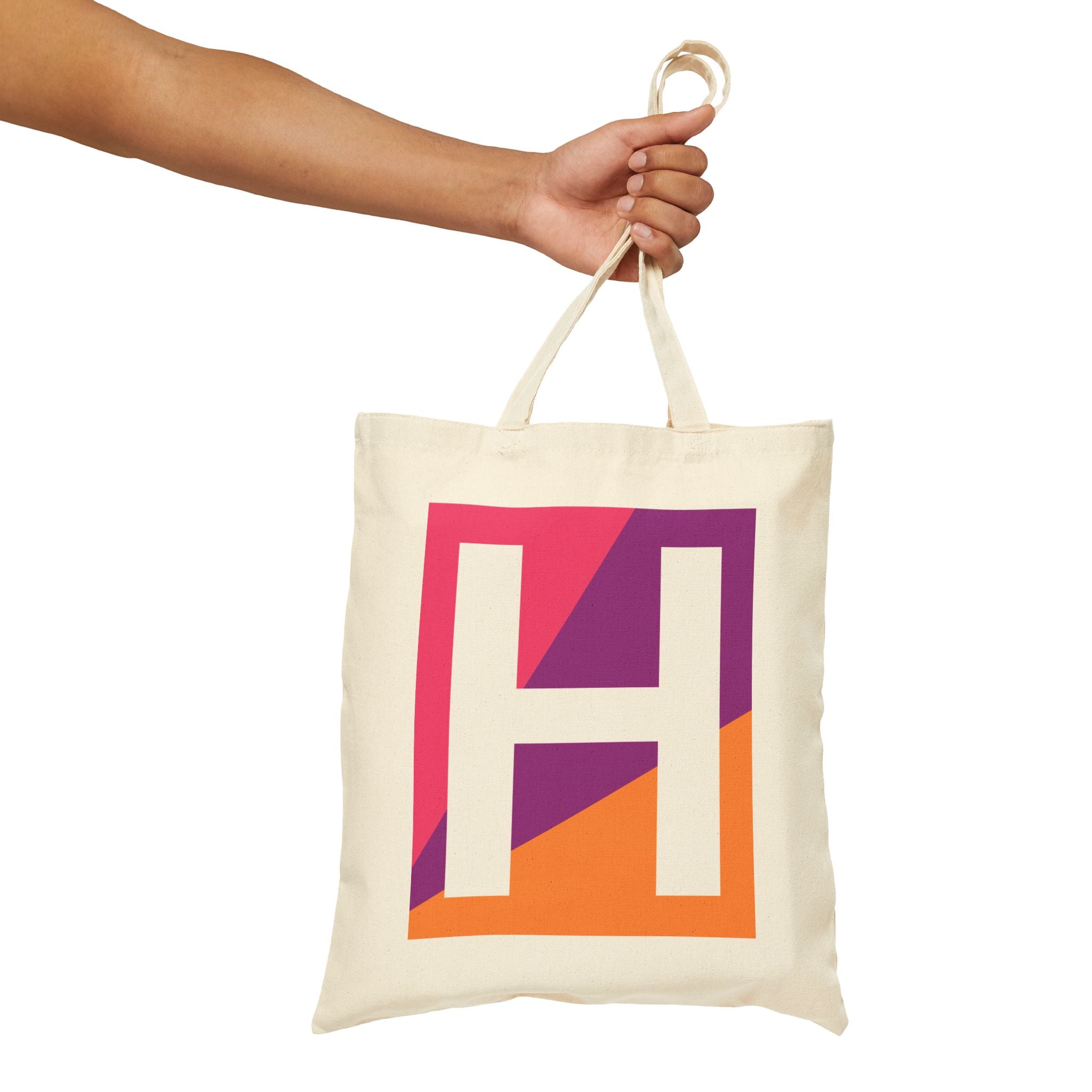 Initial H Colorblock Canvas Tote Bag — Monogram Letter H Reusable Grocery Tote