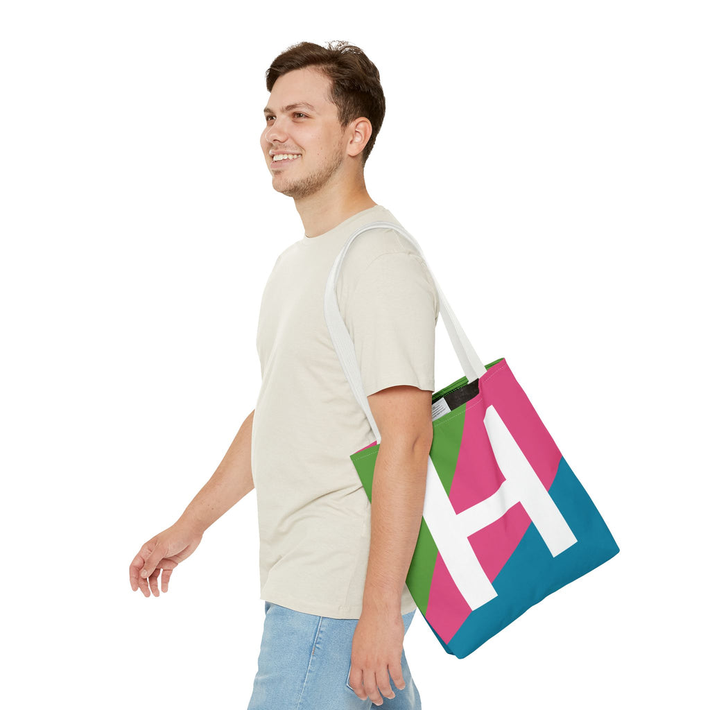 Monogram 'H' Colorblock Tote Bag — Personalized Initial H Shoulder Tote