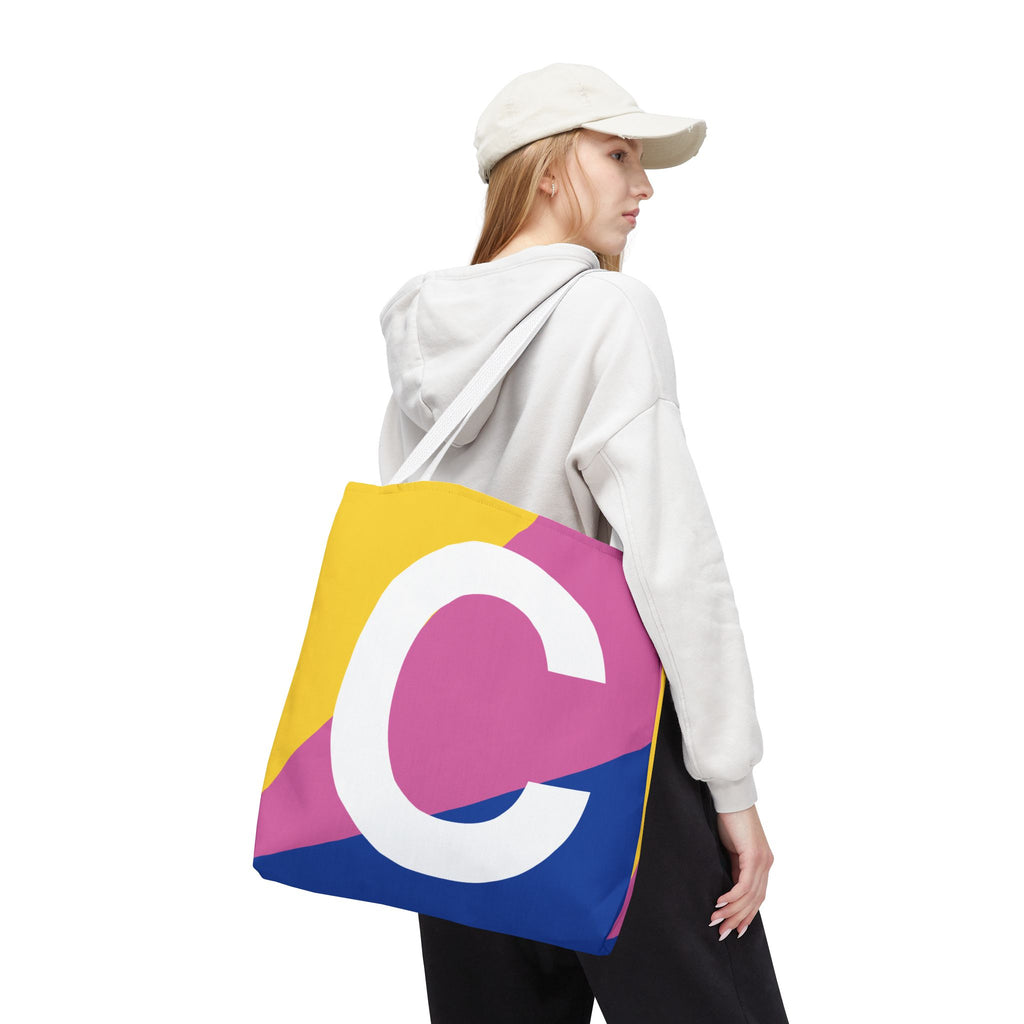 Monogram 'C' Colorblock Tote Bag — Personalized Initial C Shoulder Tote