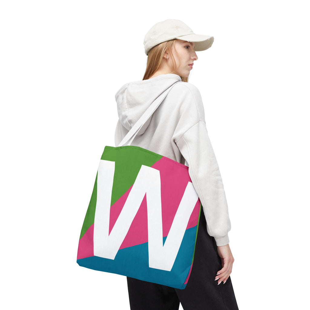 Monogram 'W' Colorblock Tote Bag — Personalized Initial W Shoulder Tote