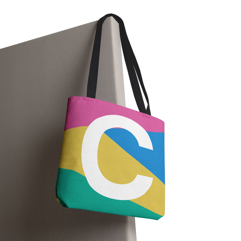 Monogram 'C' Colorblock Tote Bag — Personalized Initial C Shoulder Tote