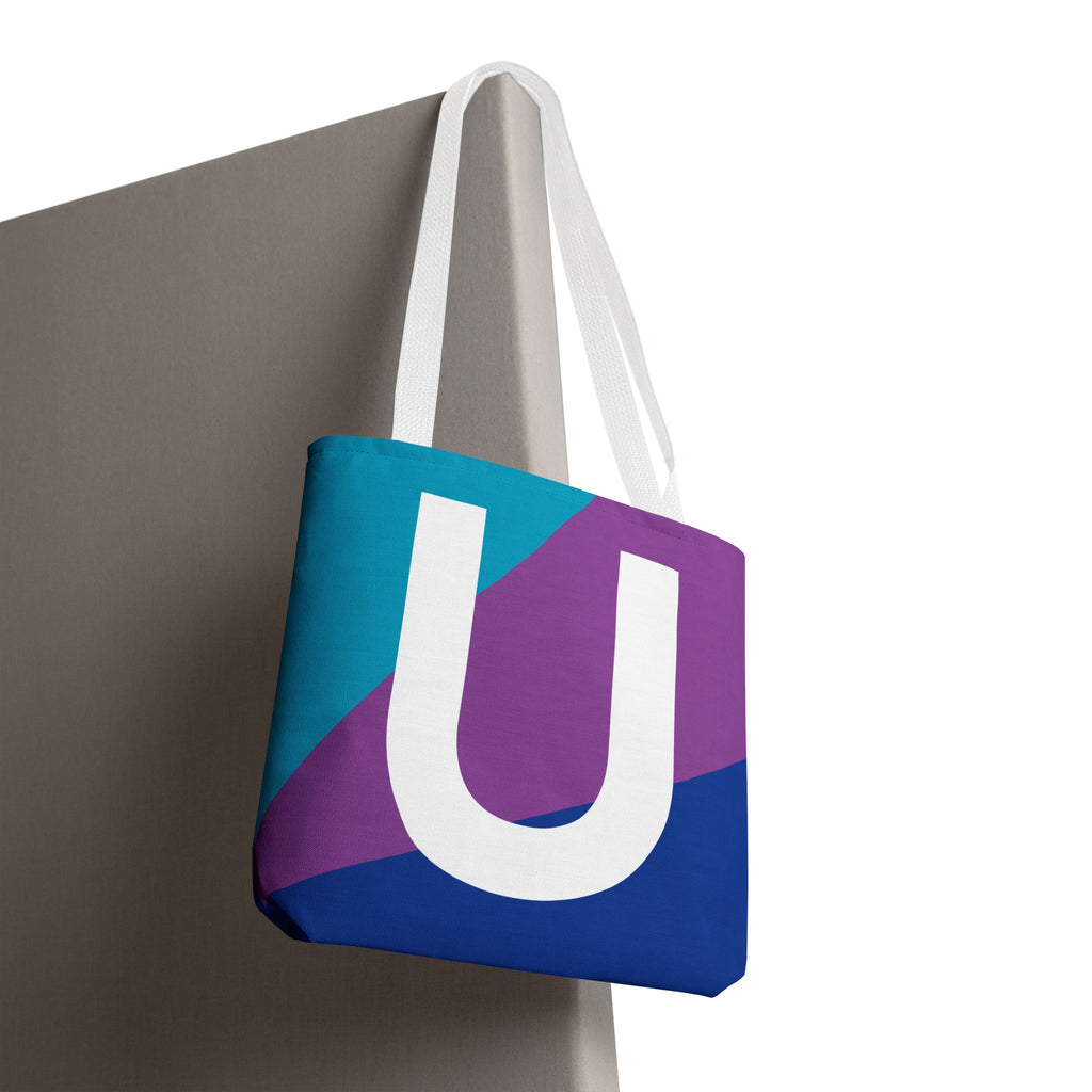 Monogram 'U' Colorblock Tote Bag — Personalized Initial U Shoulder Tote