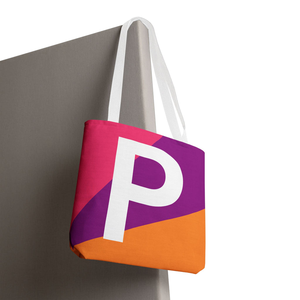 Monogram 'P' Colorblock Tote Bag — Personalized Initial P Shoulder Tote