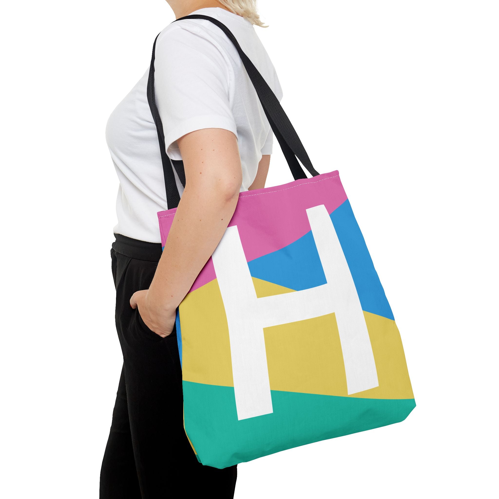 Monogram 'H' Colorblock Tote Bag — Personalized Initial H Shoulder Tote