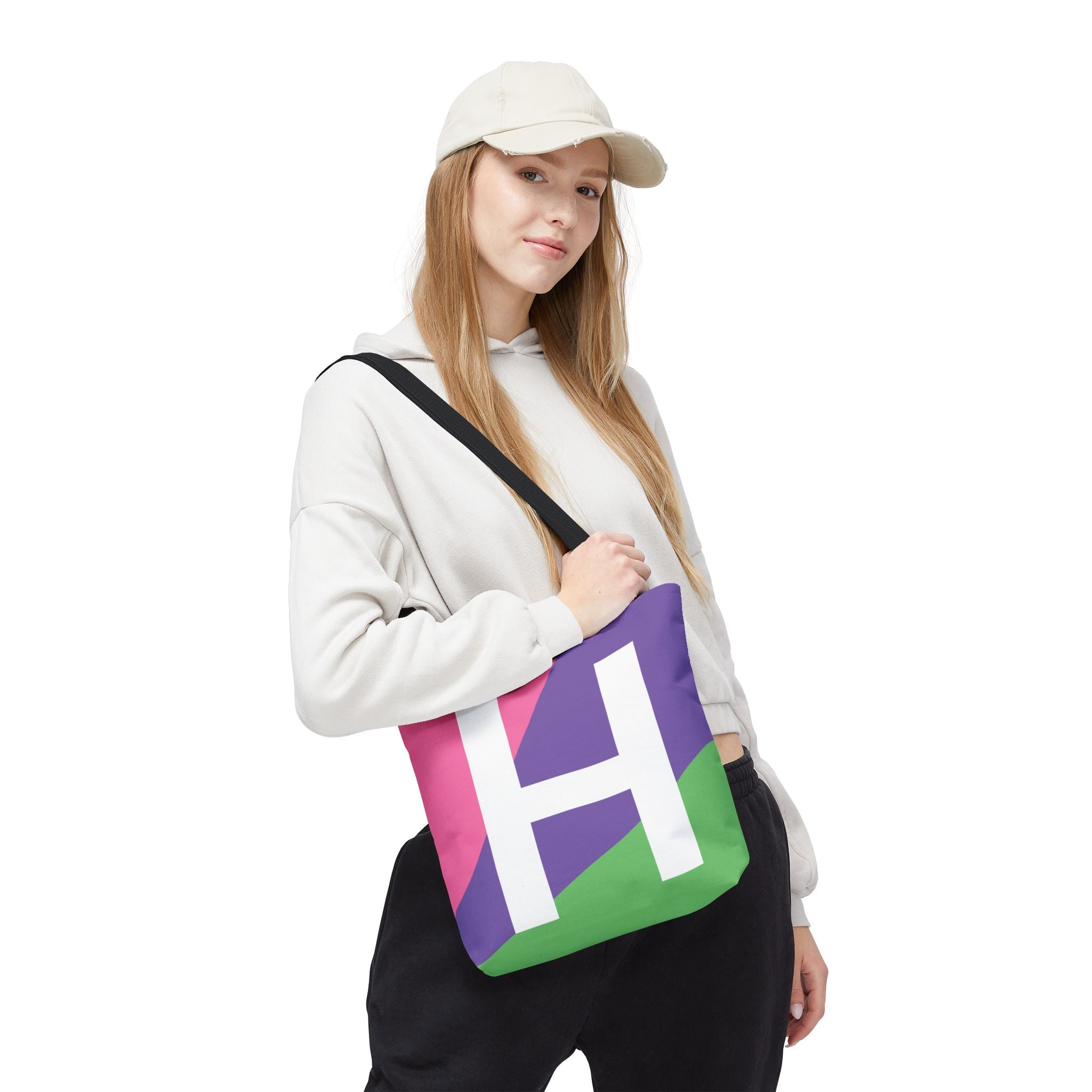 Monogram 'H' Colorblock Tote Bag — Personalized Initial H Shoulder Tote