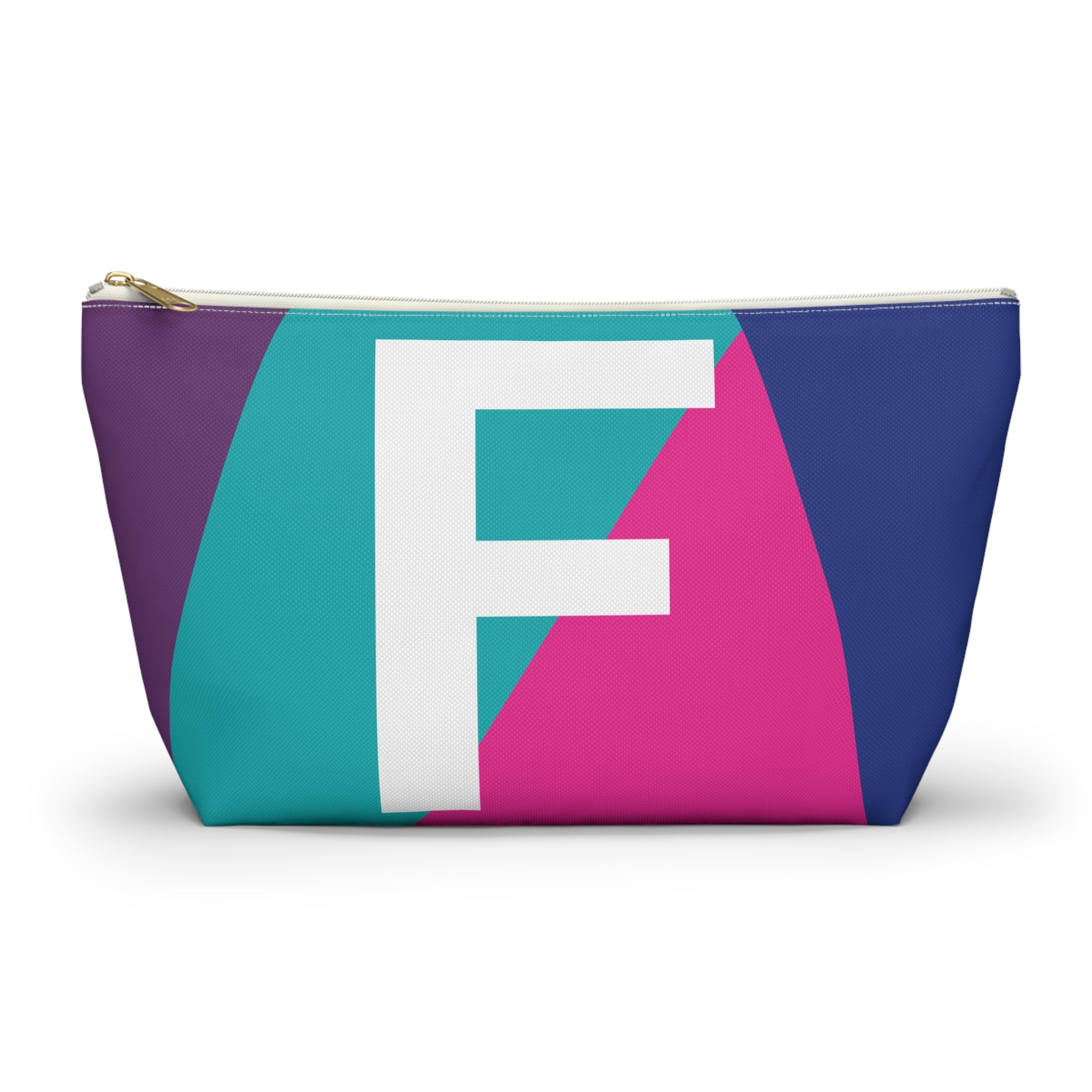 Initials Colorblock Accessory Pouch — Monogram F T-Bottom Cosmetic Bag