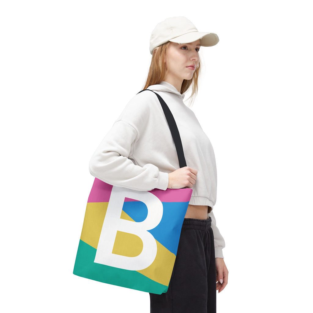 Monogram 'B' Colorblock Tote Bag — Personalized Initial B Shoulder Tote