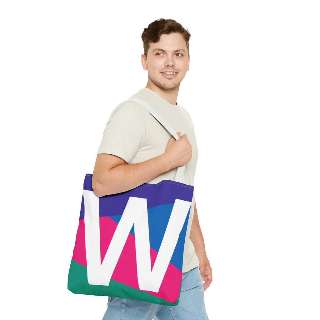 Monogram 'W' Colorblock Tote Bag — Personalized Initial W Shoulder Tote