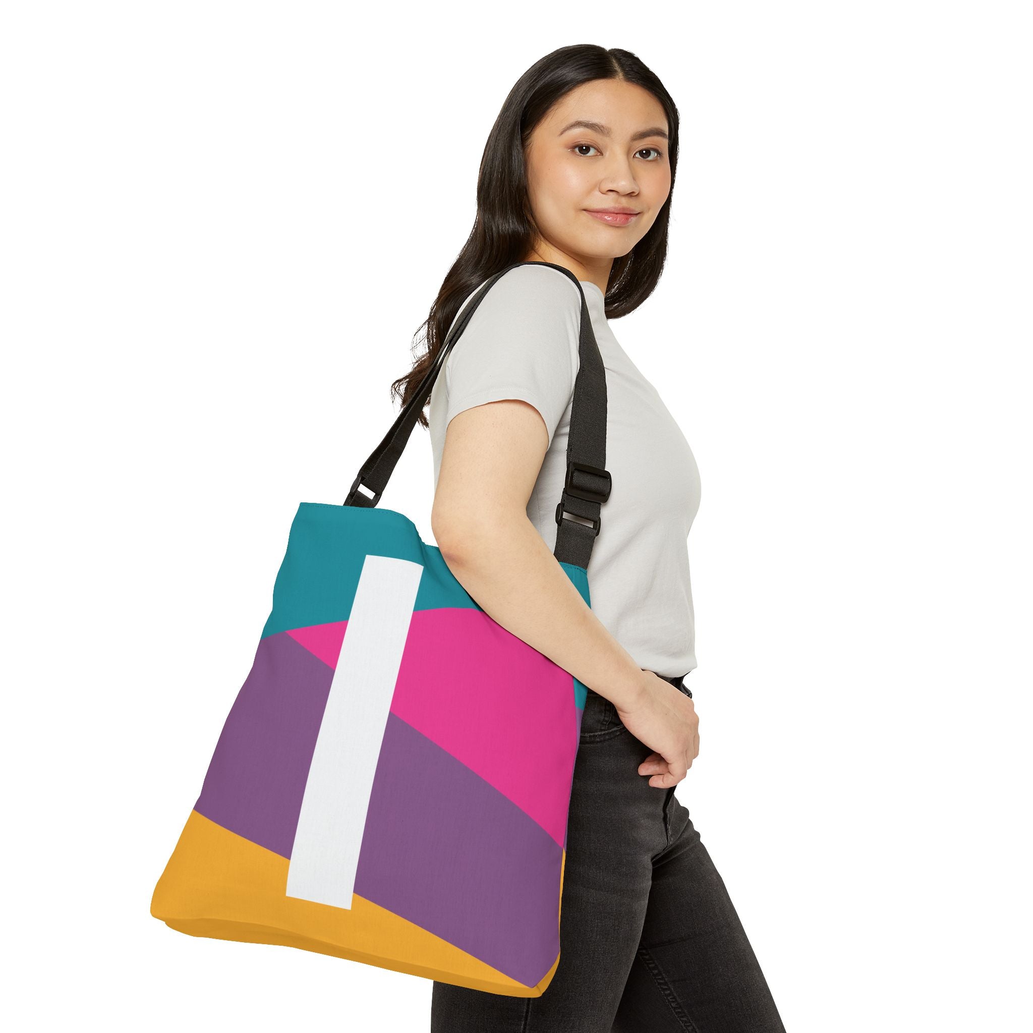 Initial Letter 'I' Colorblock Adjustable Tote Bag — Monogram Alphabet Shoulder Bag