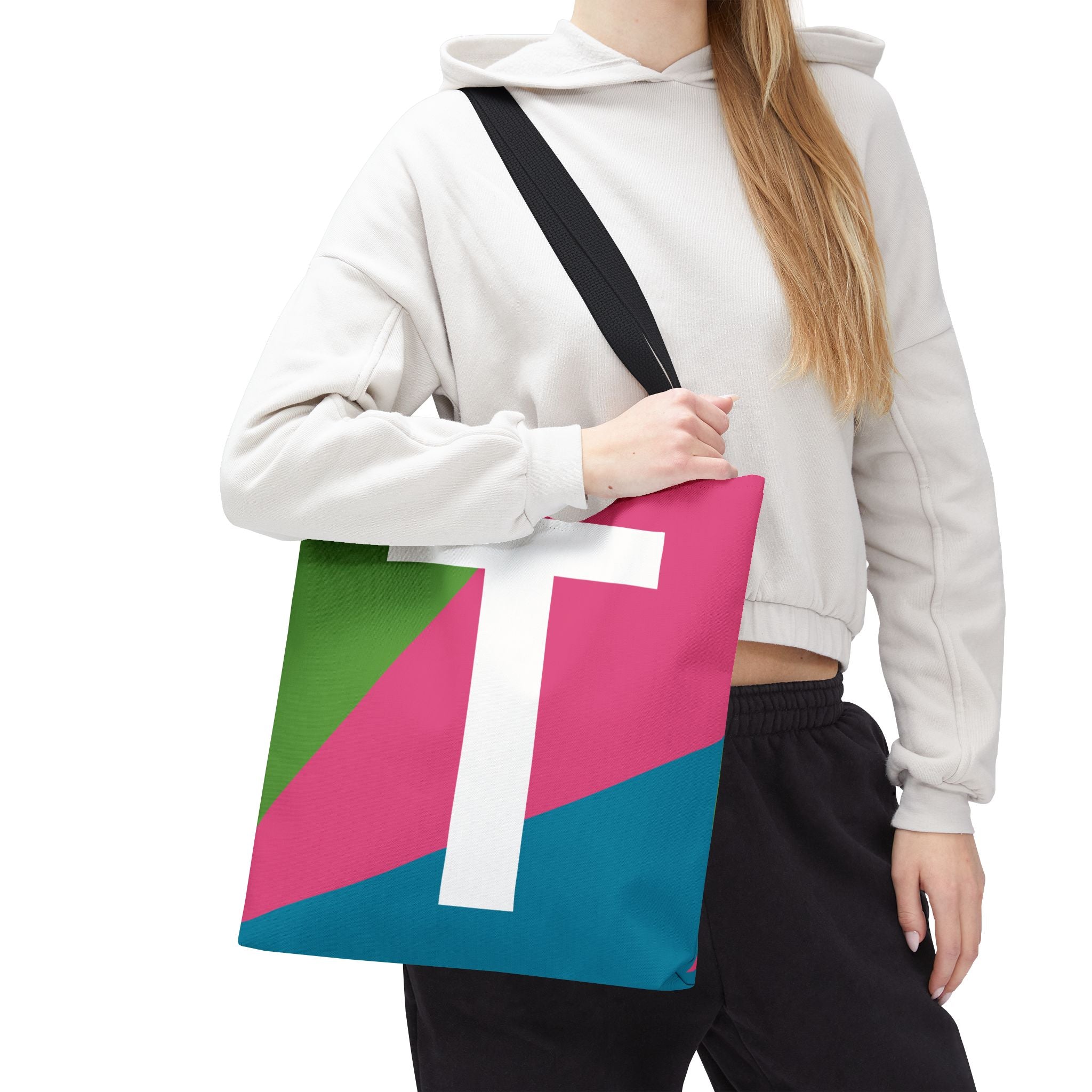 Monogram 'T' Colorblock Tote Bag — Personalized Initial T Shoulder Tote