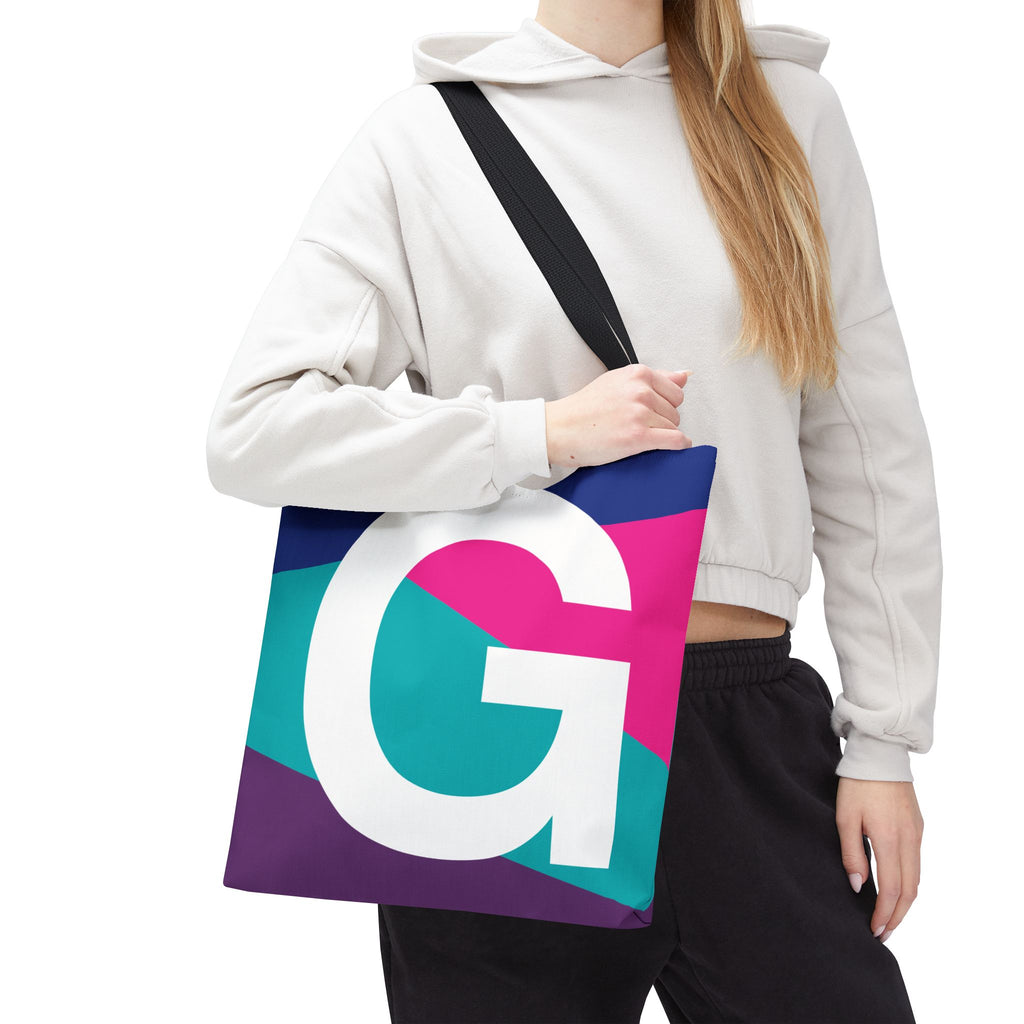 Monogram 'G' Colorblock Tote Bag — Personalized Initial G Shoulder Tote