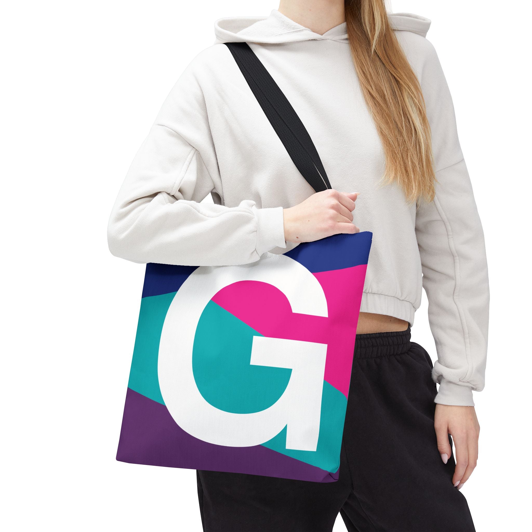 Monogram 'G' Colorblock Tote Bag — Personalized Initial G Shoulder Tote
