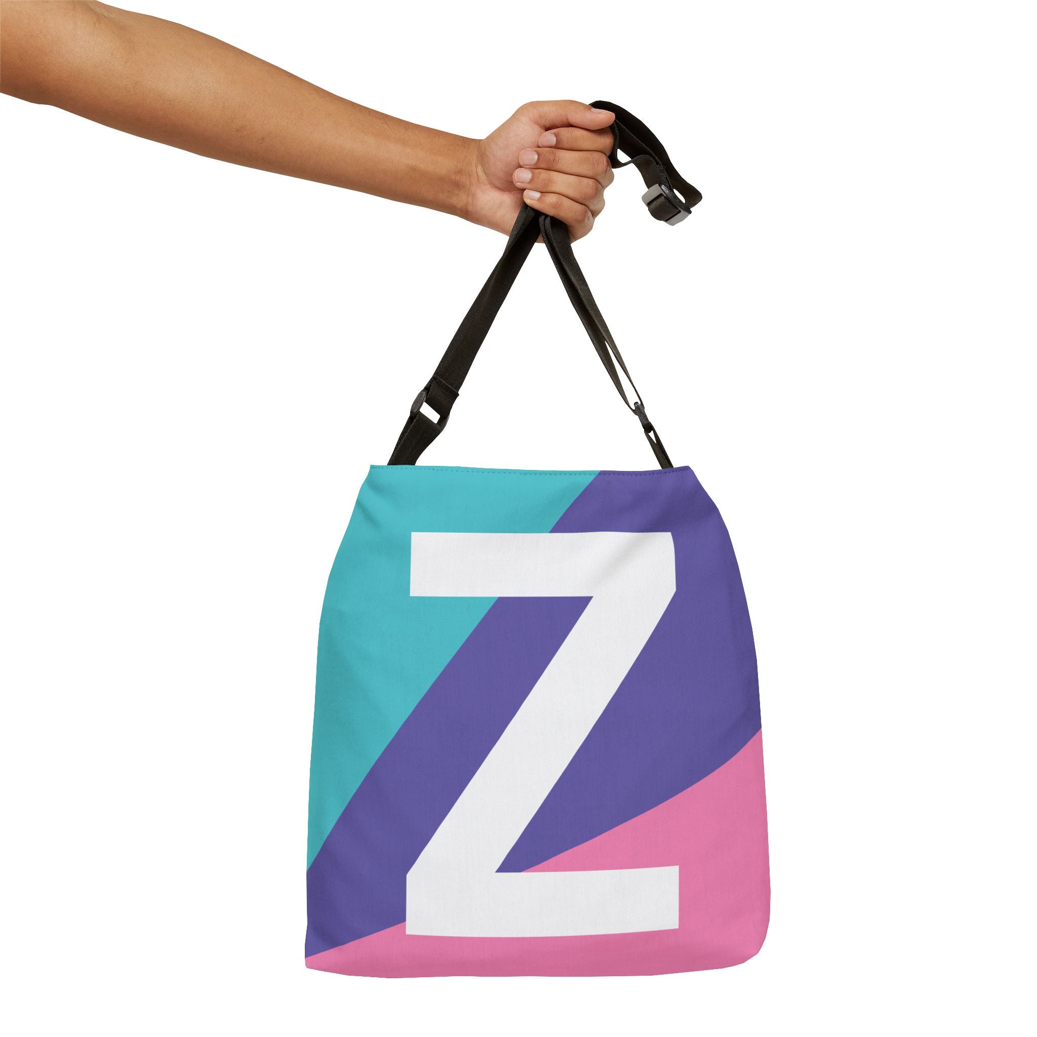 Initial Letter 'Z' Colorblock Adjustable Tote Bag — Monogram Alphabet Shoulder Bag