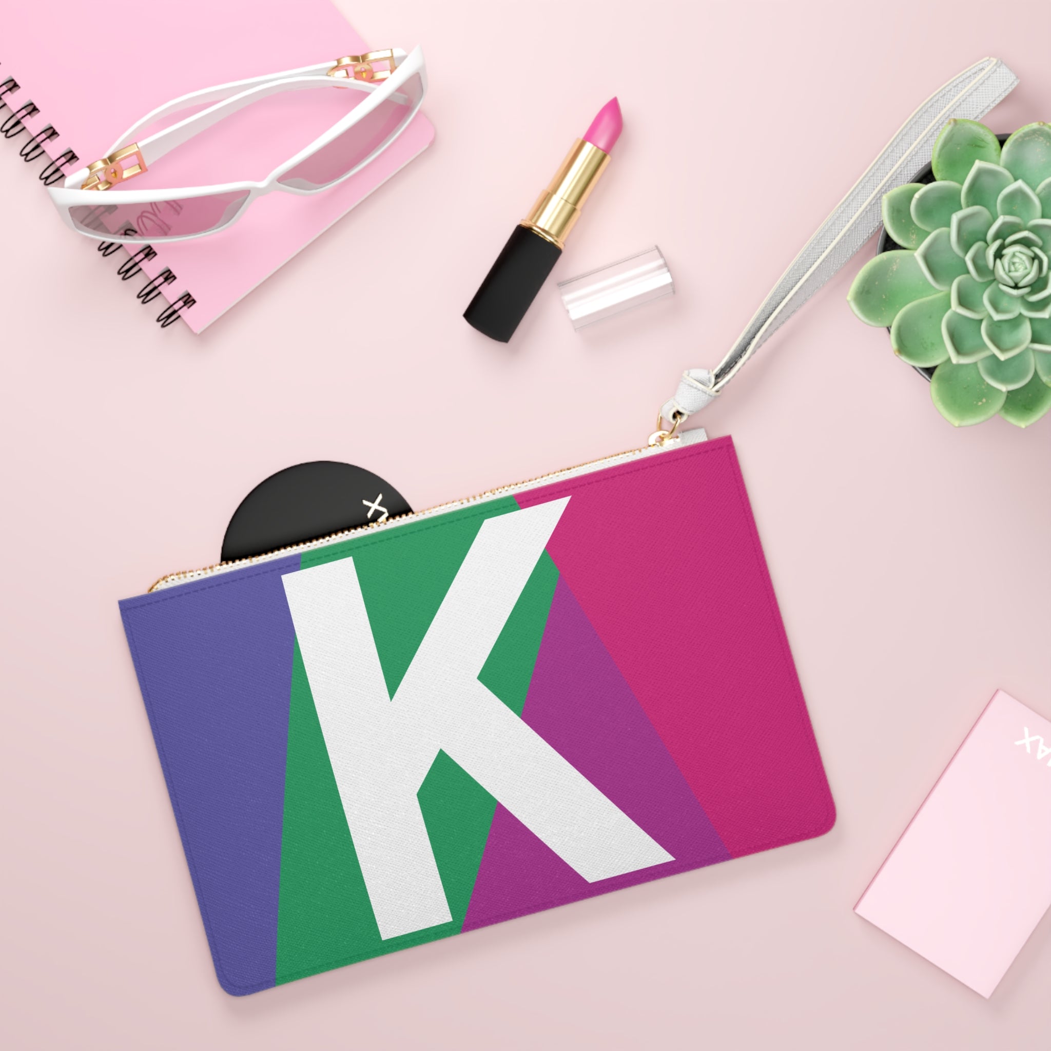 Monogram 'K' Colorblock Clutch Bag — Bold Geometric Wristlet for Everyday & Gifts