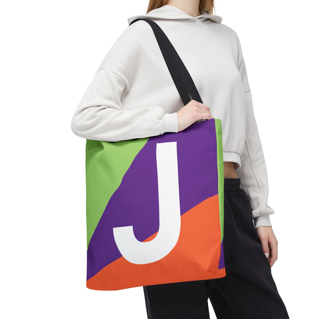 Monogram 'J' Colorblock Tote Bag — Personalized Initial J Shoulder Tote