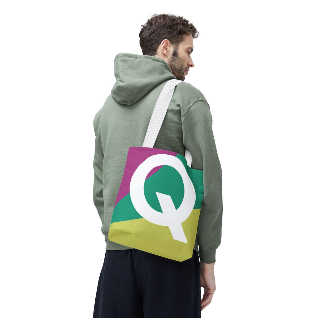 Monogram 'Q' Colorblock Tote Bag — Personalized Initial Q Shoulder Tote