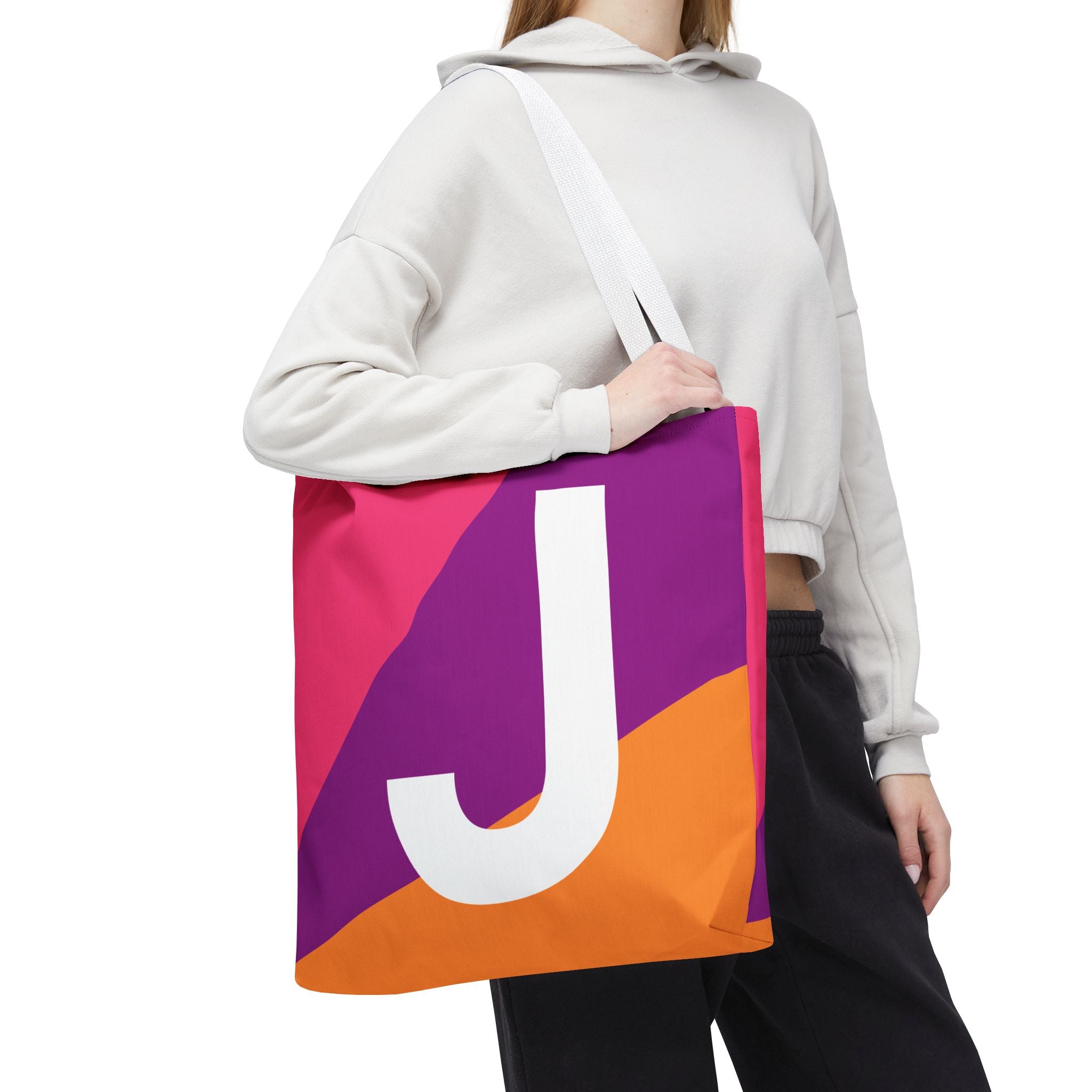 Monogram 'J' Colorblock Tote Bag — Personalized Initial J Shoulder Tote