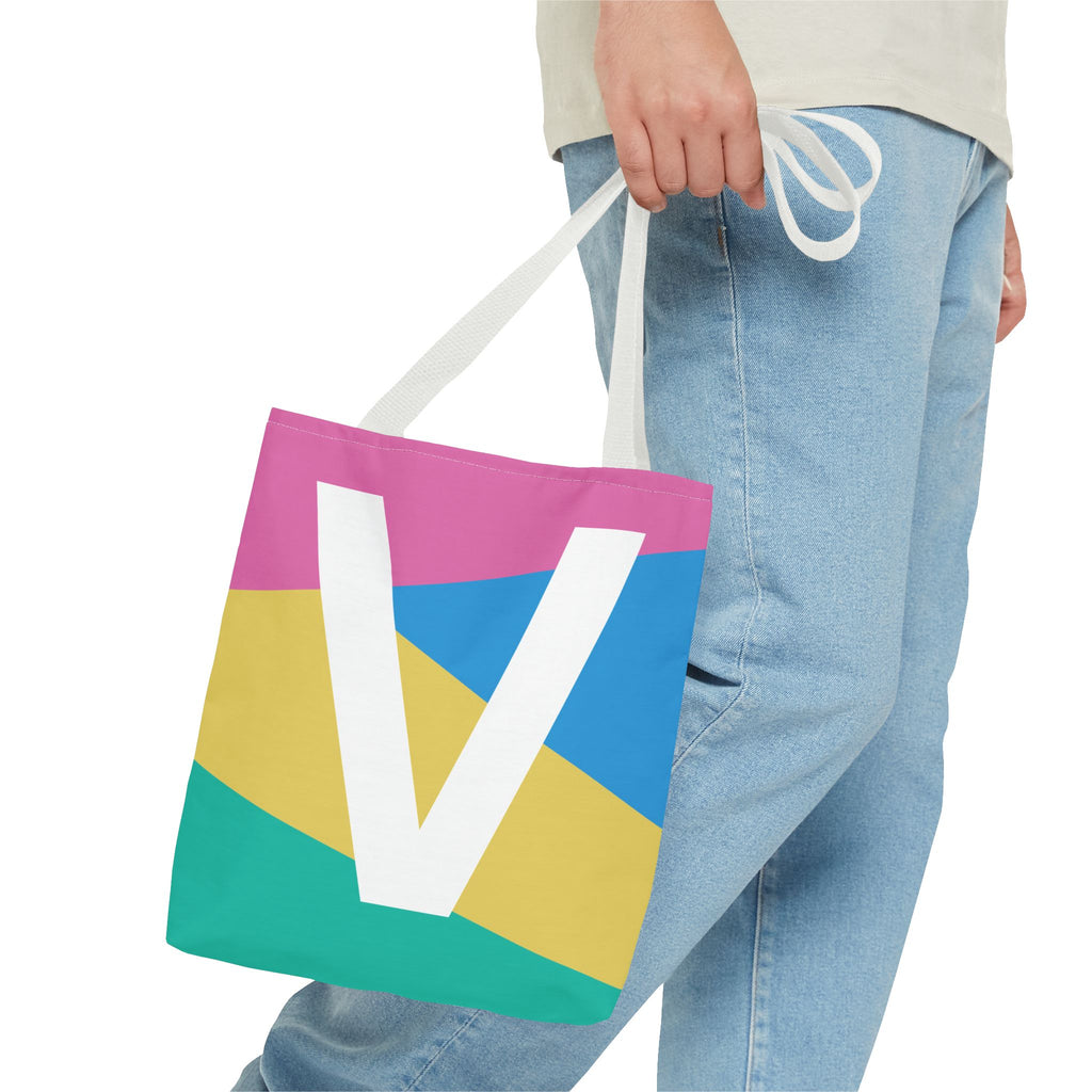 Monogram 'V' Colorblock Tote Bag — Personalized Initial V Shoulder Tote