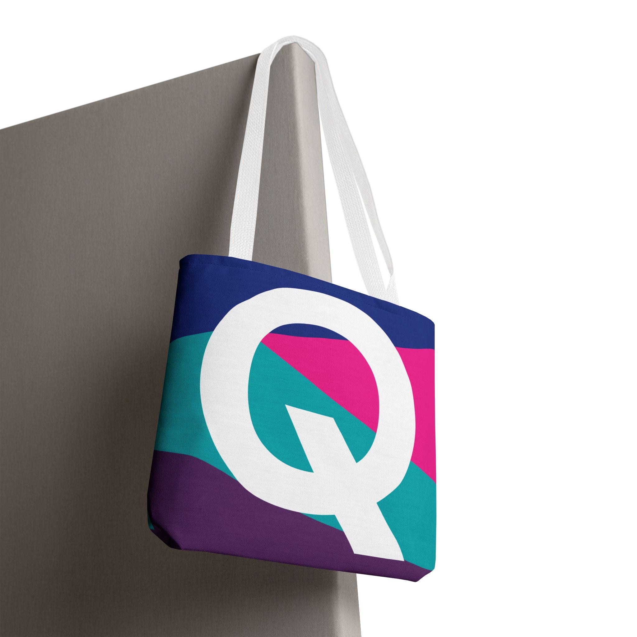 Monogram 'Q' Colorblock Tote Bag — Personalized Initial Q Shoulder Tote