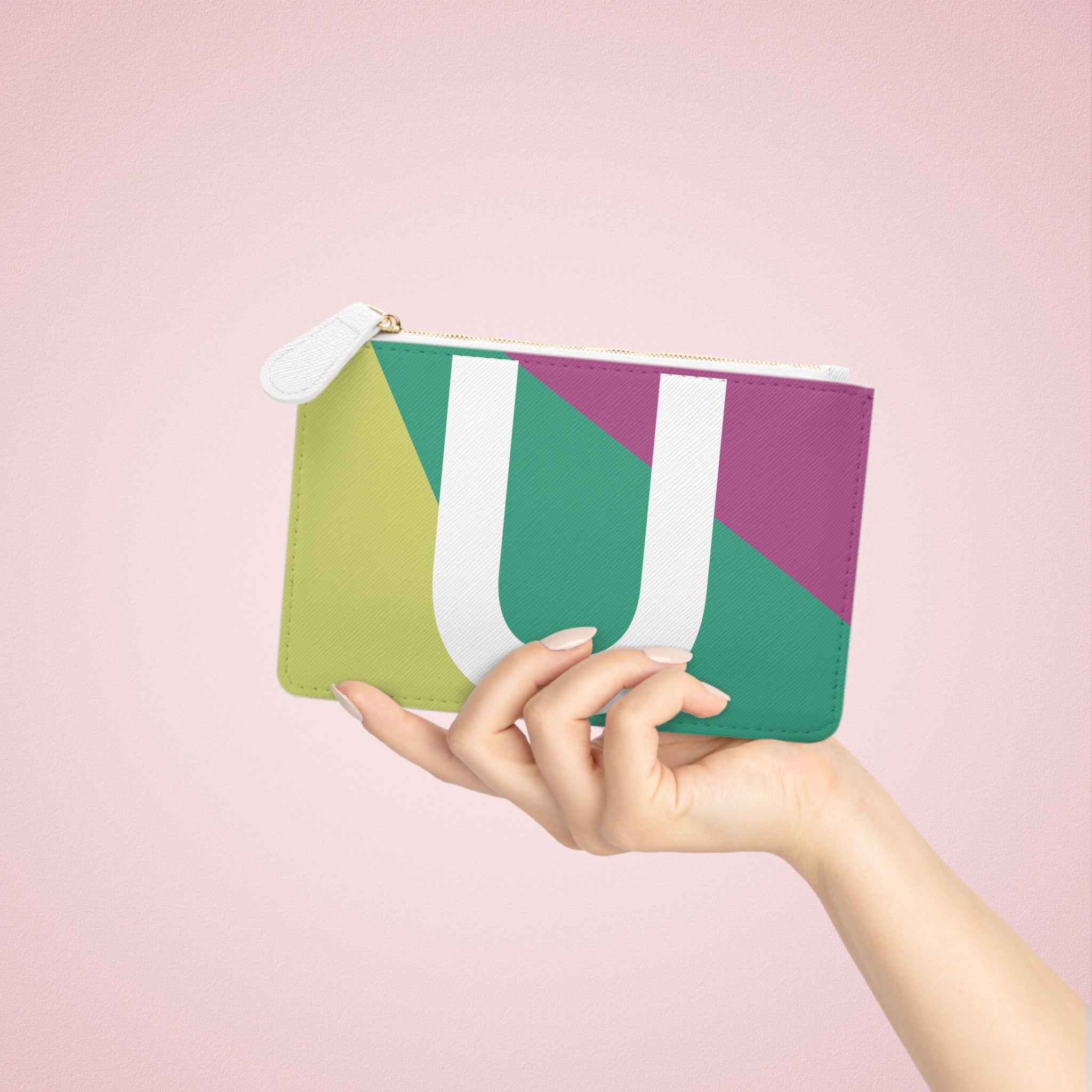 Initial U Mini Clutch — Colorblock Monogram Wristlet Wallet