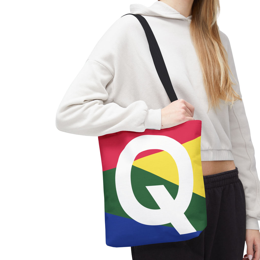 Monogram 'Q' Colorblock Tote Bag — Personalized Initial Q Shoulder Tote