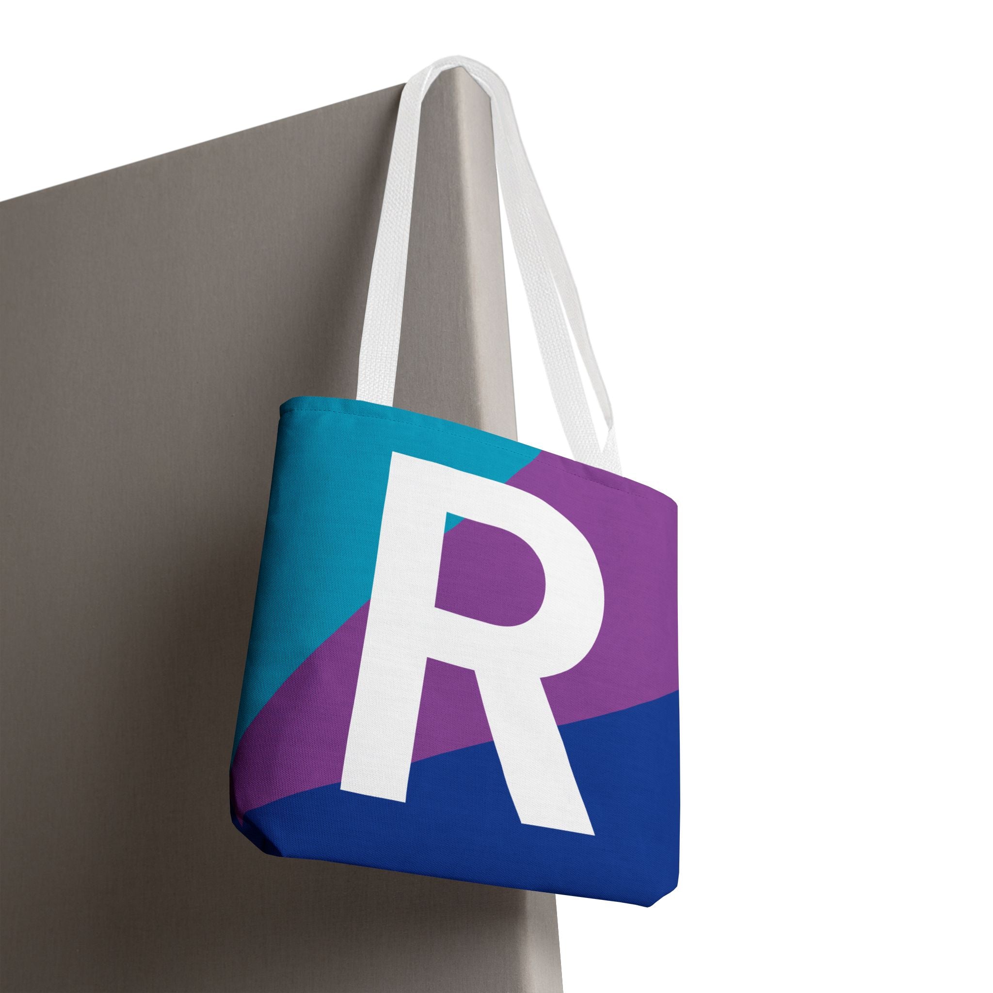 Monogram 'R' Colorblock Tote Bag — Personalized Initial R Shoulder Tote
