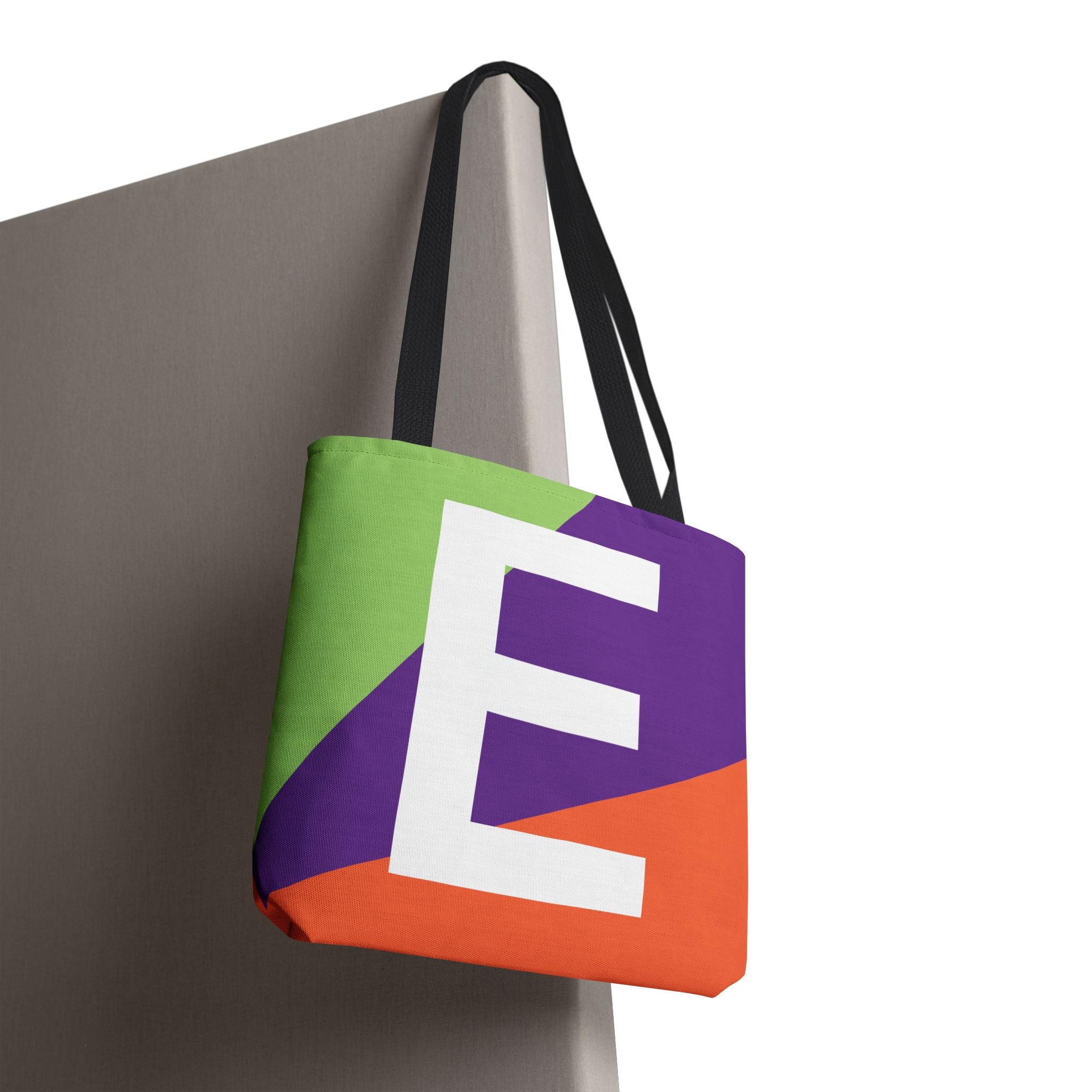 Monogram 'E' Colorblock Tote Bag — Personalized Initial E Shoulder Tote