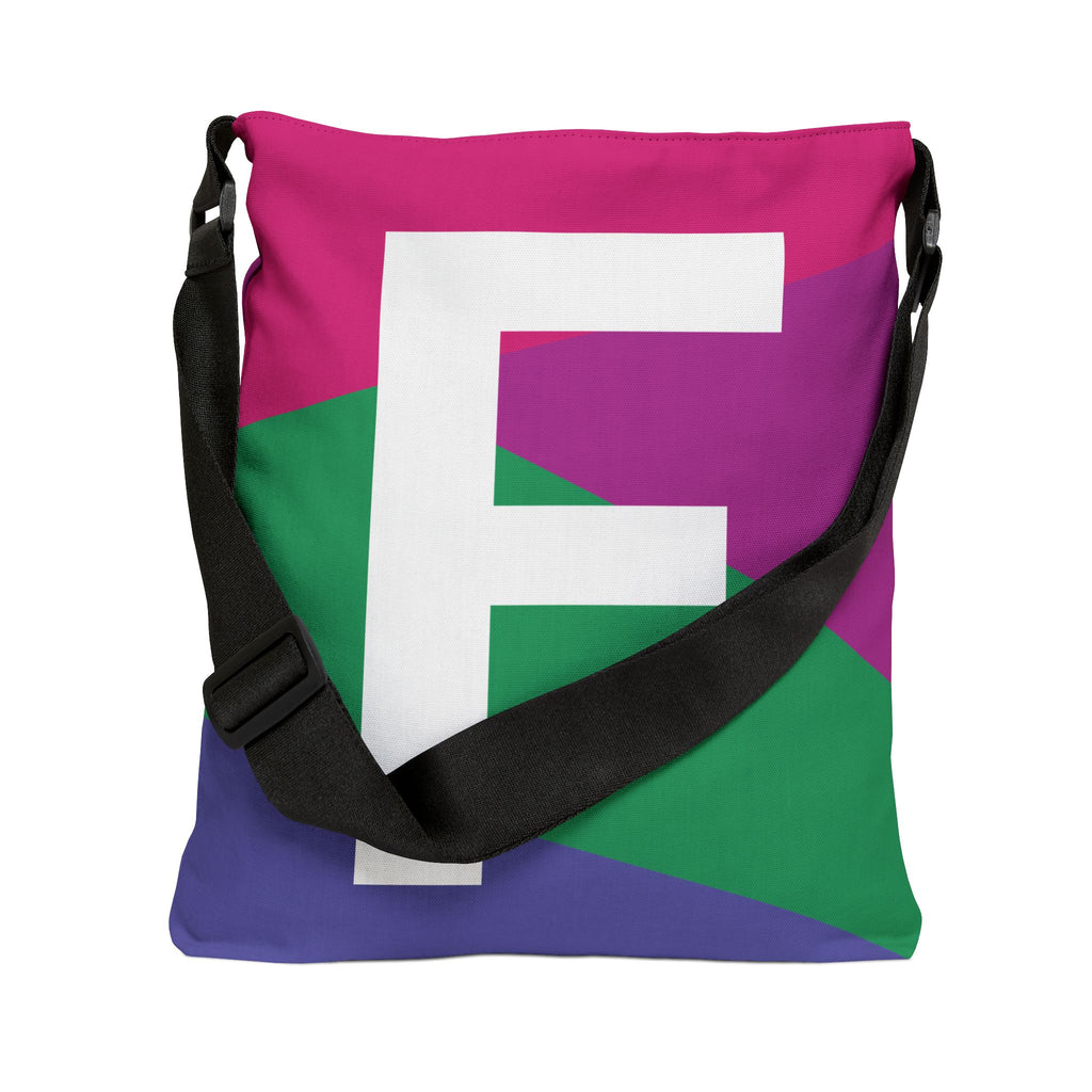 Initial Letter 'F' Colorblock Adjustable Tote Bag — Monogram Alphabet Shoulder Bag