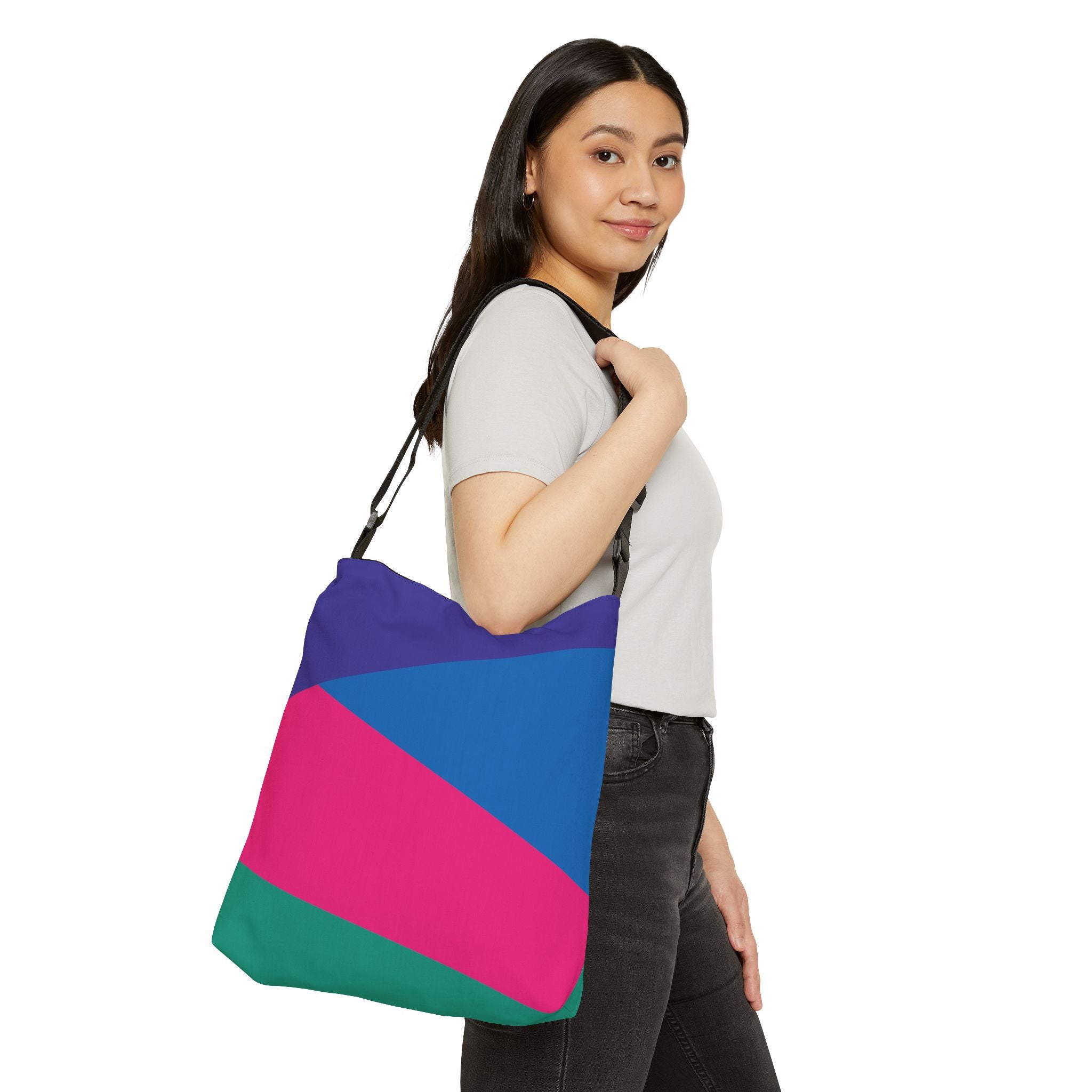 Colorblock Geometric Tote Bag — Adjustable Strap, Bright Abstract Pattern