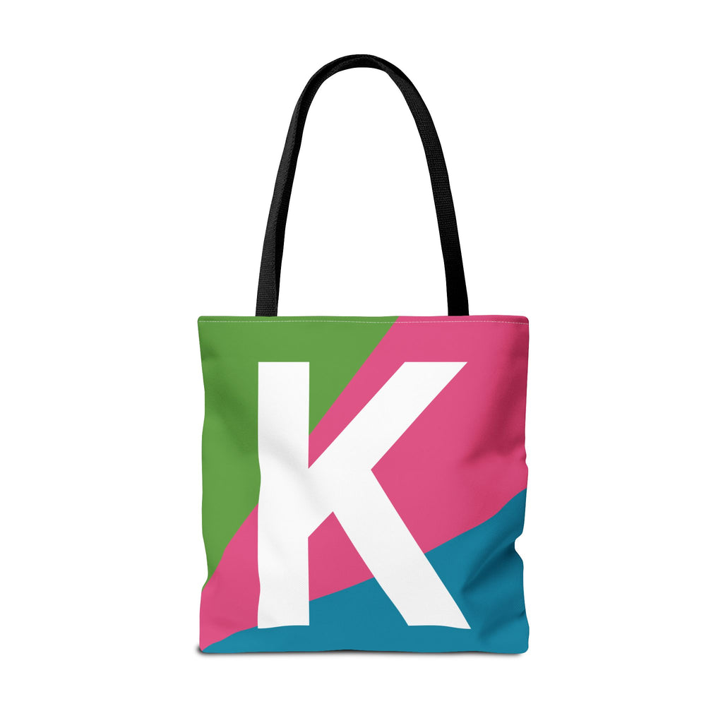 Monogram 'K' Colorblock Tote Bag — Personalized Initial K Shoulder Tote