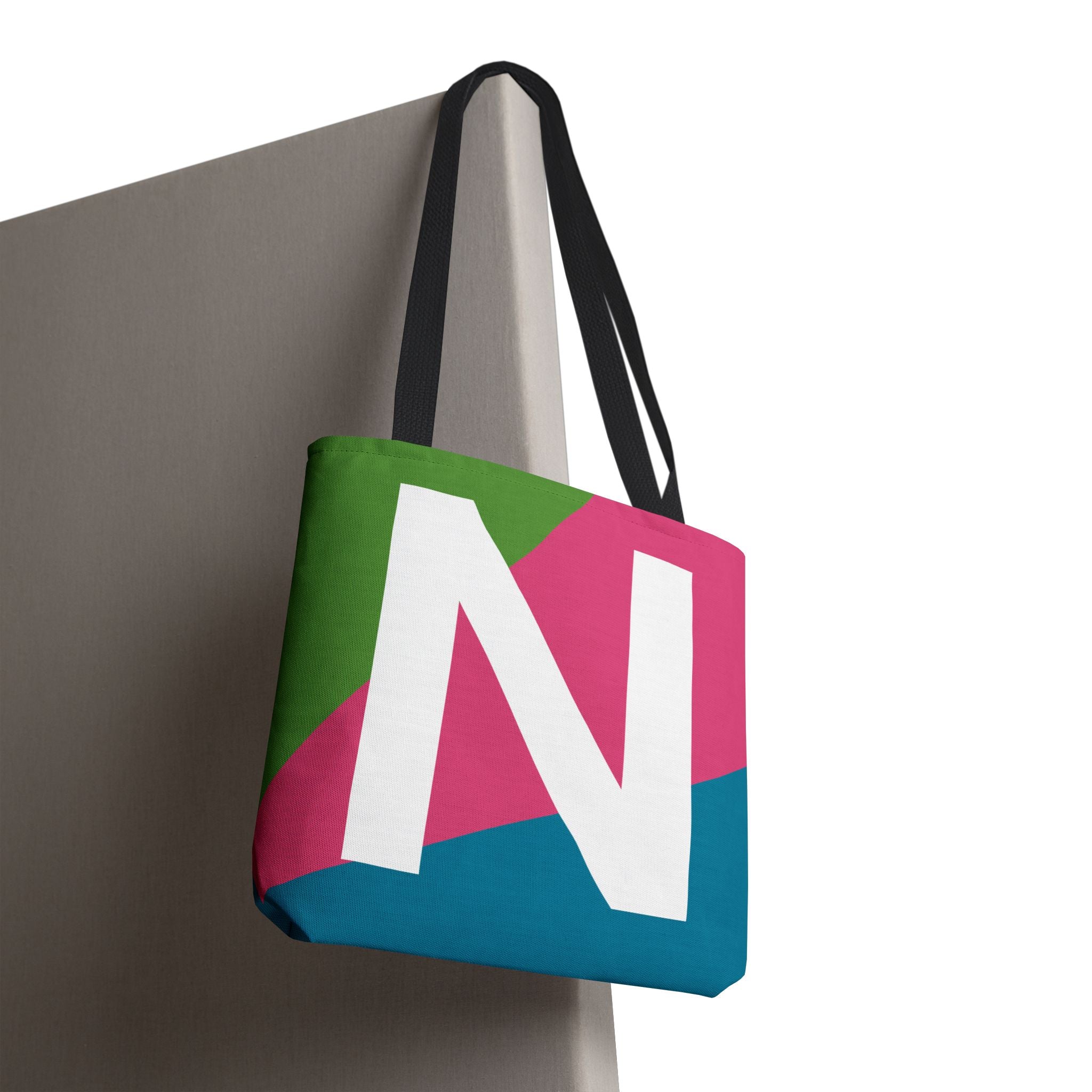 Monogram 'N' Colorblock Tote Bag — Personalized Initial N Shoulder Tote