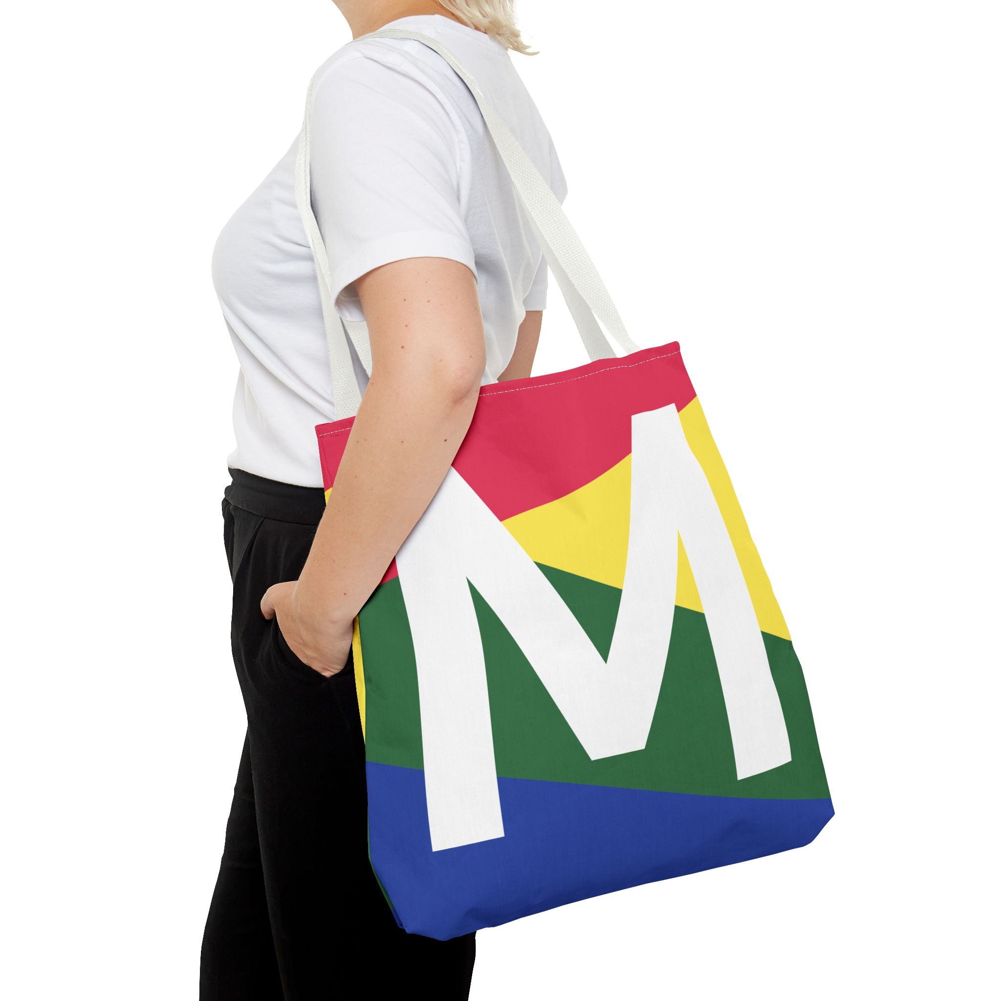 Monogram 'M' Colorblock Tote Bag — Personalized Initial M Shoulder Tote