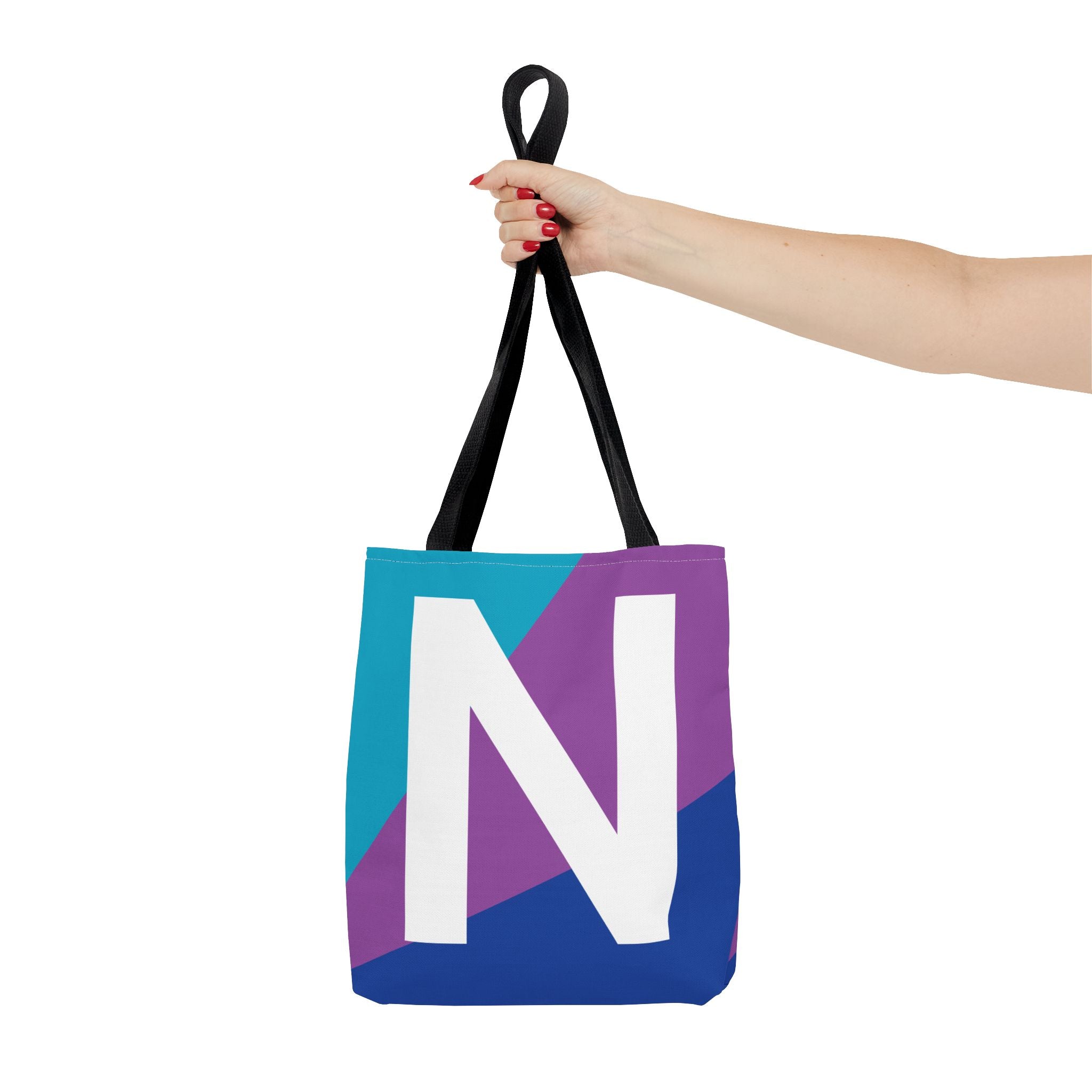 Monogram 'N' Colorblock Tote Bag — Personalized Initial N Shoulder Tote