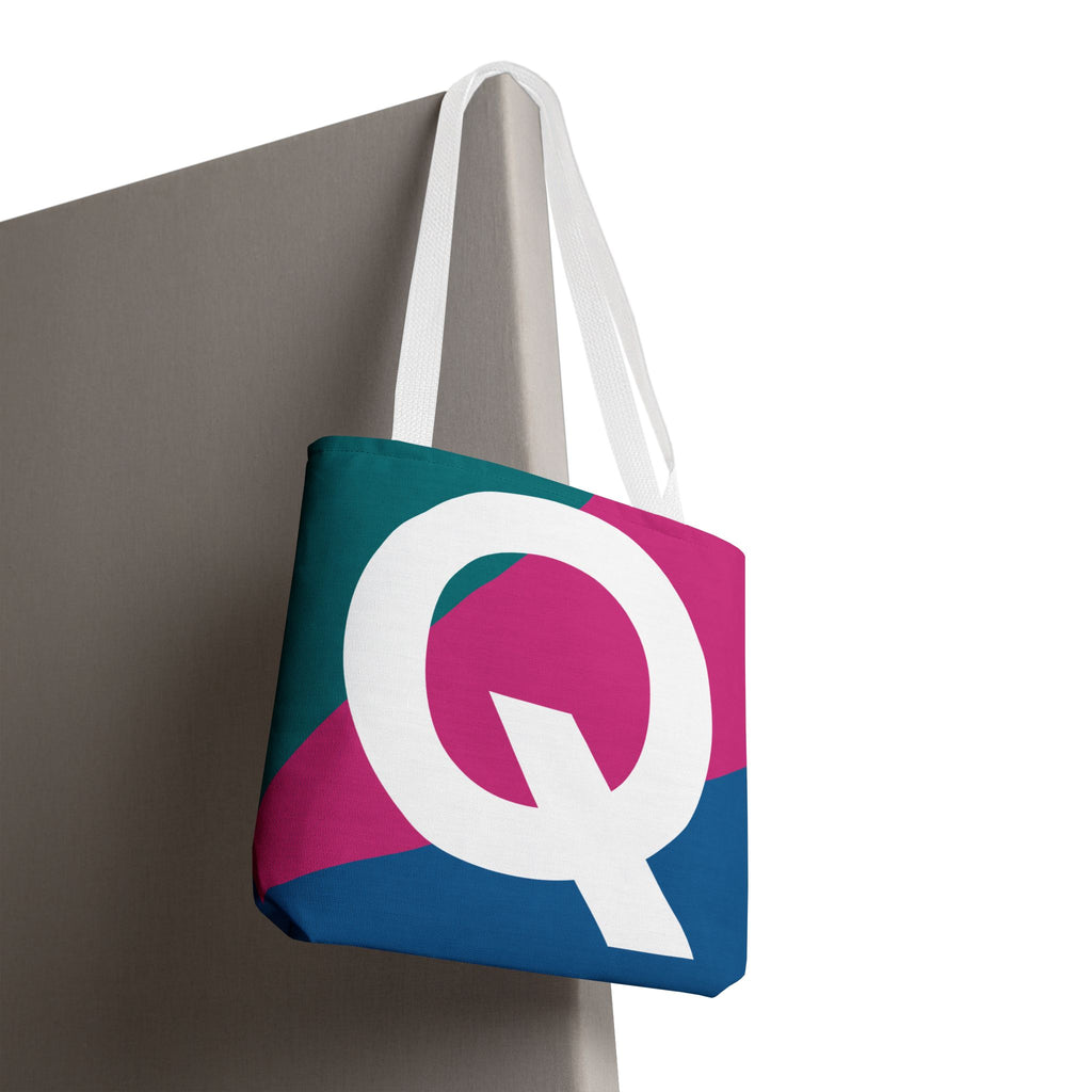 Monogram 'Q' Colorblock Tote Bag — Personalized Initial Q Shoulder Tote