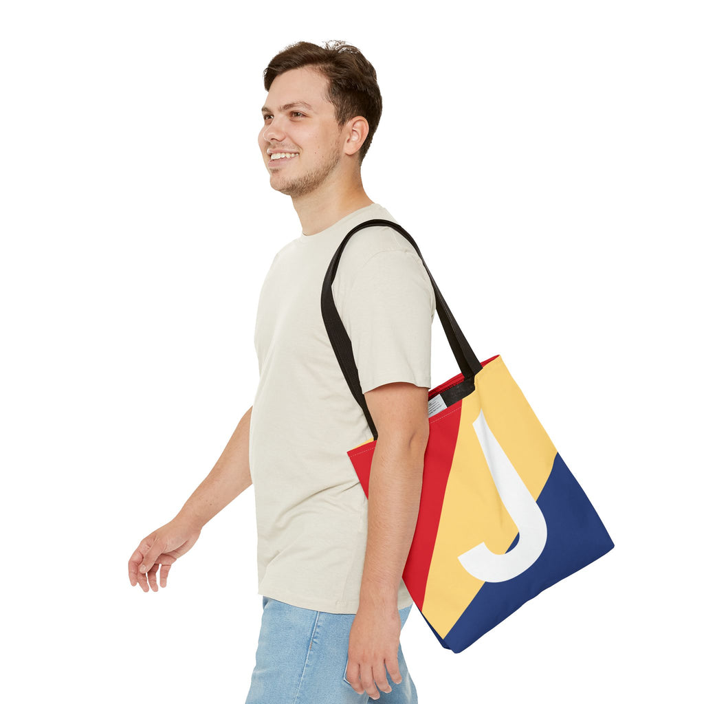 Monogram 'J' Colorblock Tote Bag — Personalized Initial J Shoulder Tote
