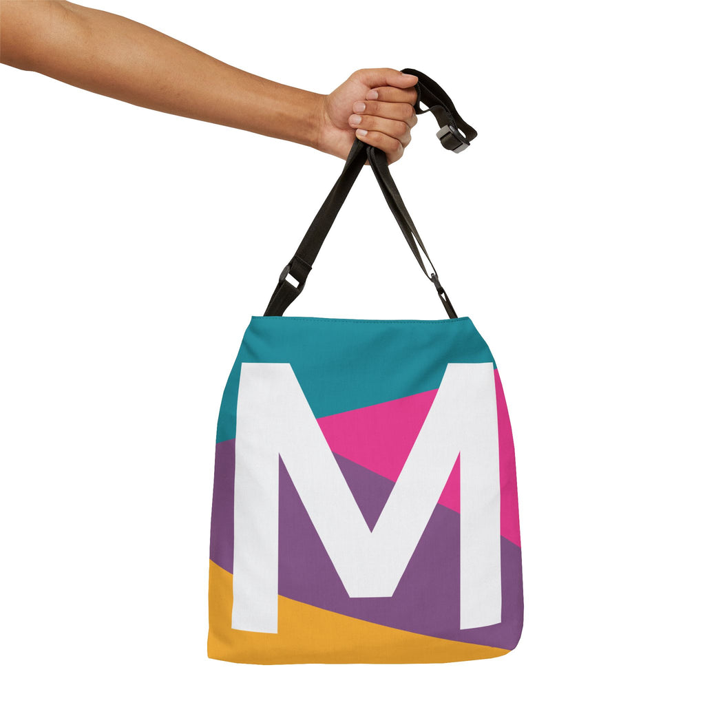 Initial Letter 'M' Colorblock Adjustable Tote Bag — Monogram Alphabet Shoulder Bag