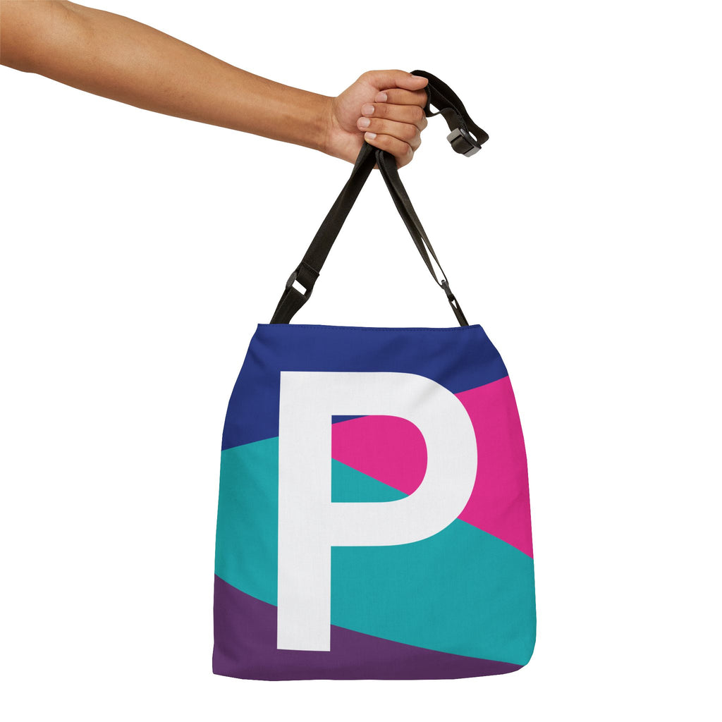 Initial Letter 'P' Colorblock Adjustable Tote Bag — Monogram Alphabet Shoulder Bag