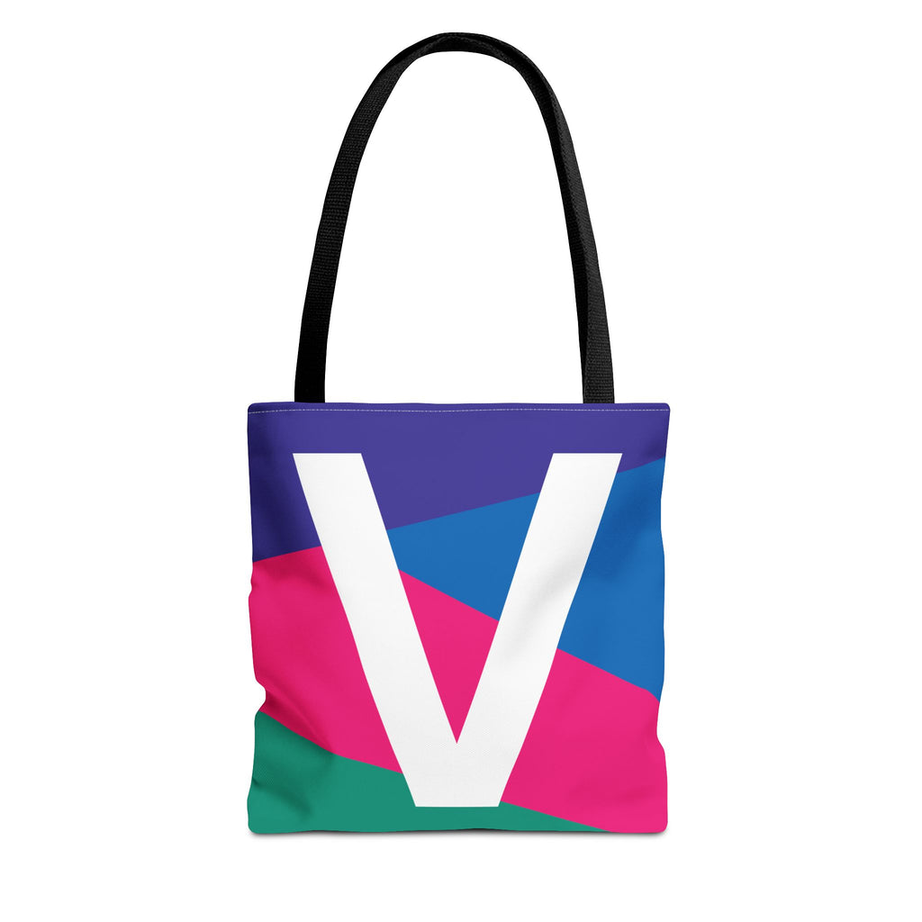 Monogram 'V' Colorblock Tote Bag — Personalized Initial V Shoulder Tote