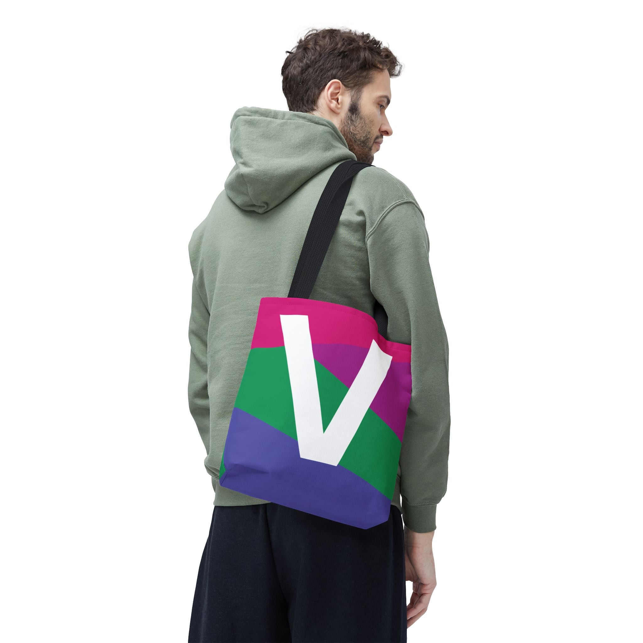 Monogram 'V' Colorblock Tote Bag — Personalized Initial V Shoulder Tote