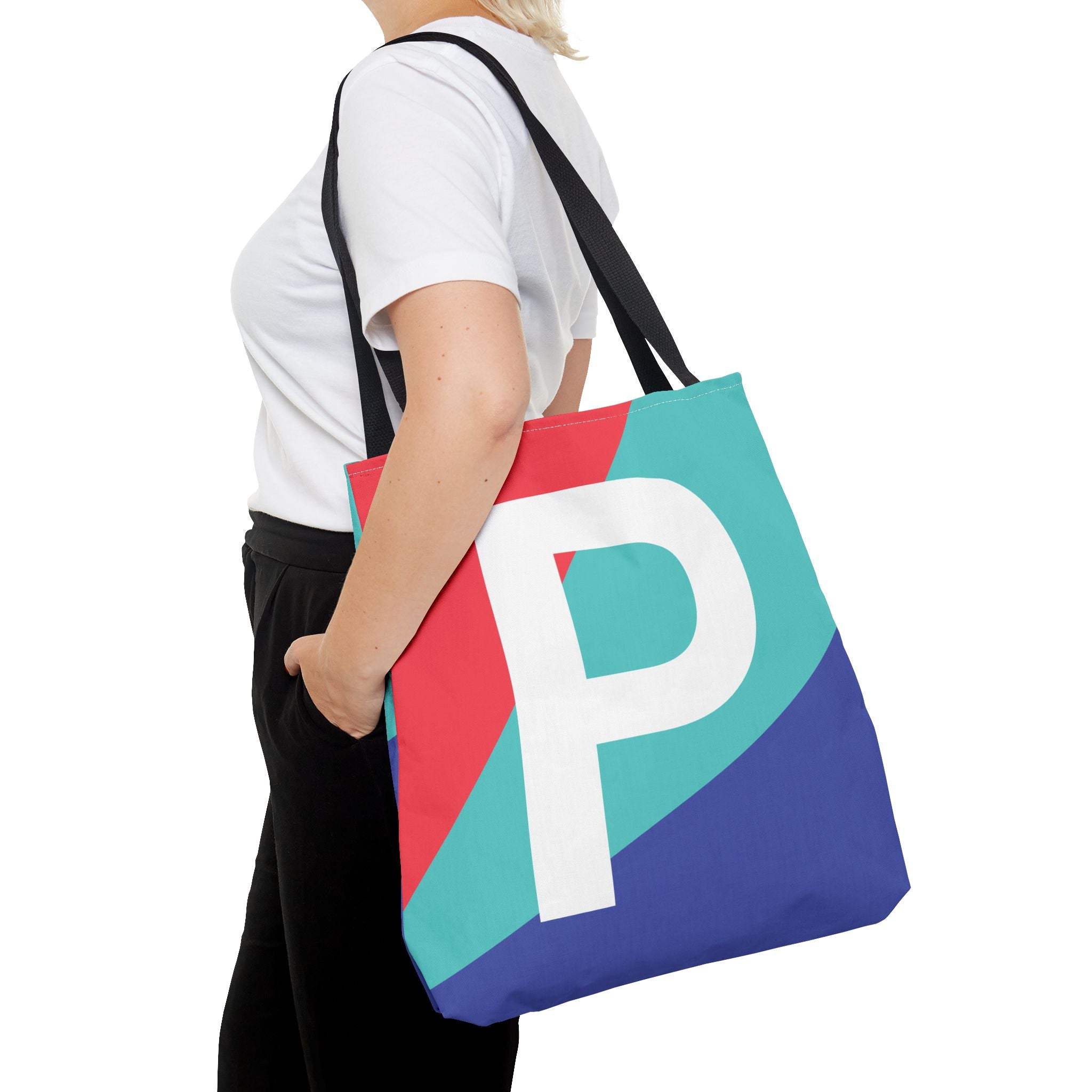 Monogram 'P' Colorblock Tote Bag — Personalized Initial P Shoulder Tote