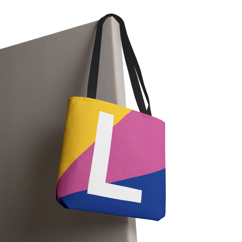 Monogram 'L' Colorblock Tote Bag — Personalized Initial L Shoulder Tote