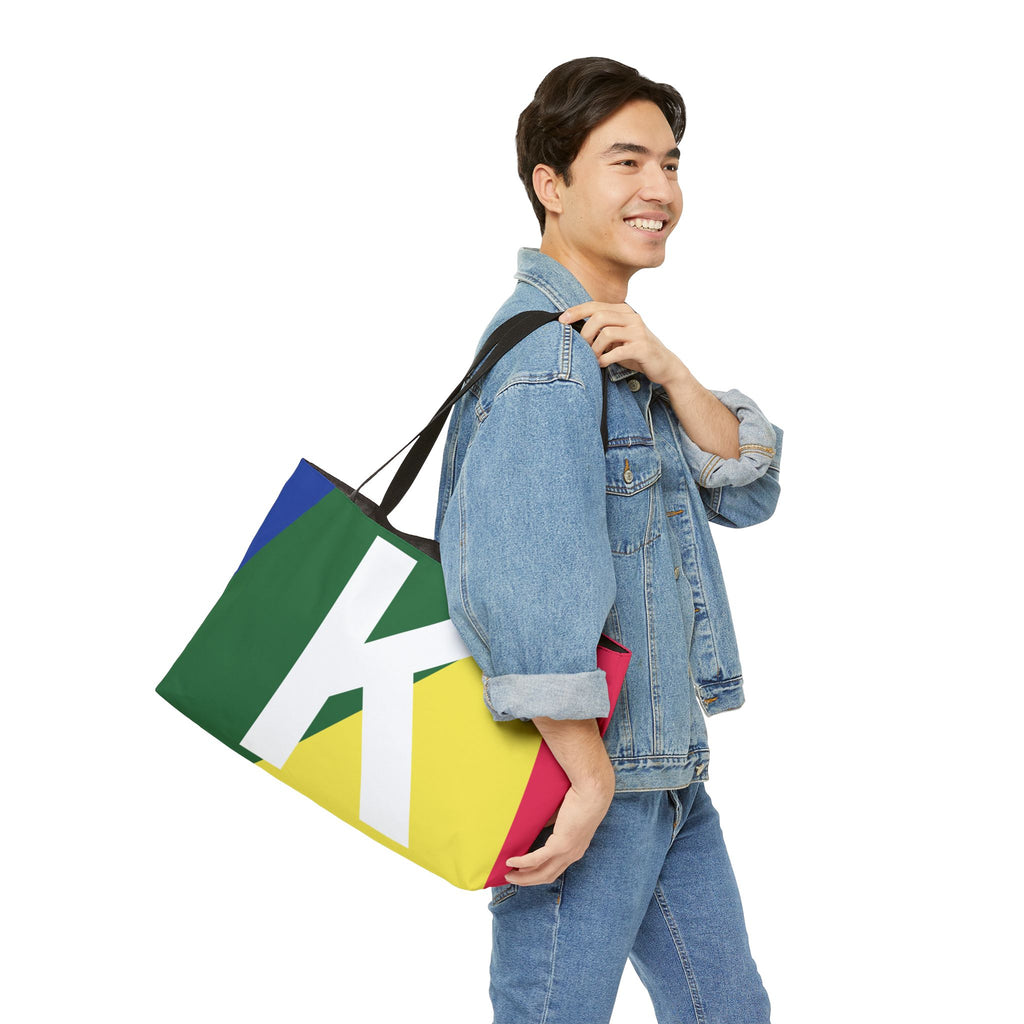 Personalized 'K' Colorblock Tote Bag — Monogram Weekender Tote