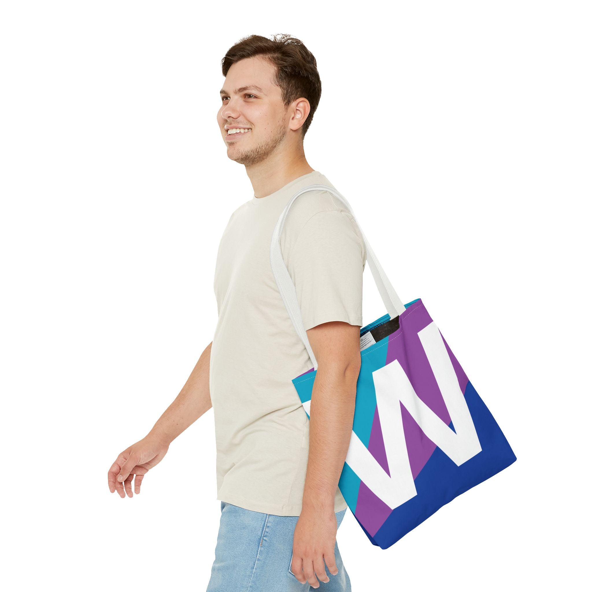 Monogram 'W' Colorblock Tote Bag — Personalized Initial W Shoulder Tote