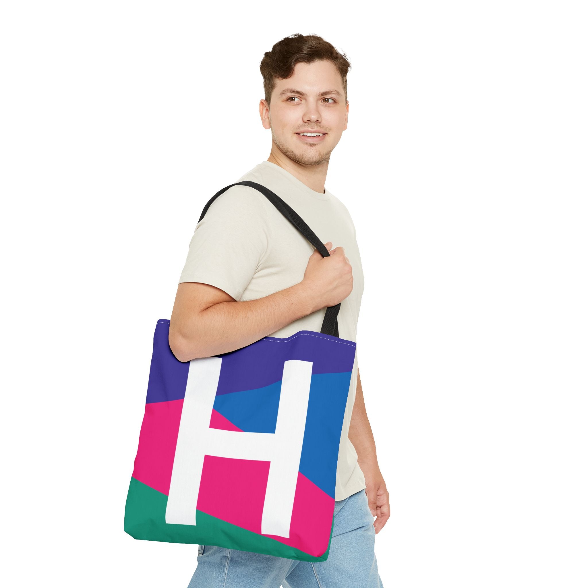 Monogram 'H' Colorblock Tote Bag — Personalized Initial H Shoulder Tote