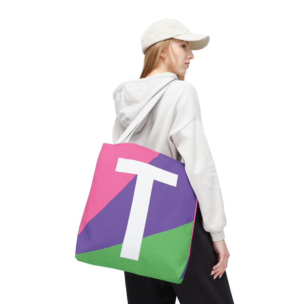 Monogram 'T' Colorblock Tote Bag — Personalized Initial T Shoulder Tote