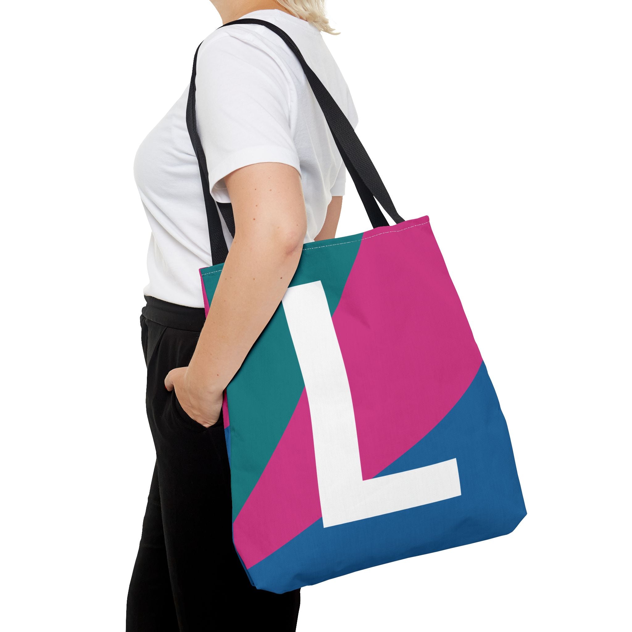 Monogram 'L' Colorblock Tote Bag — Personalized Initial L Shoulder Tote