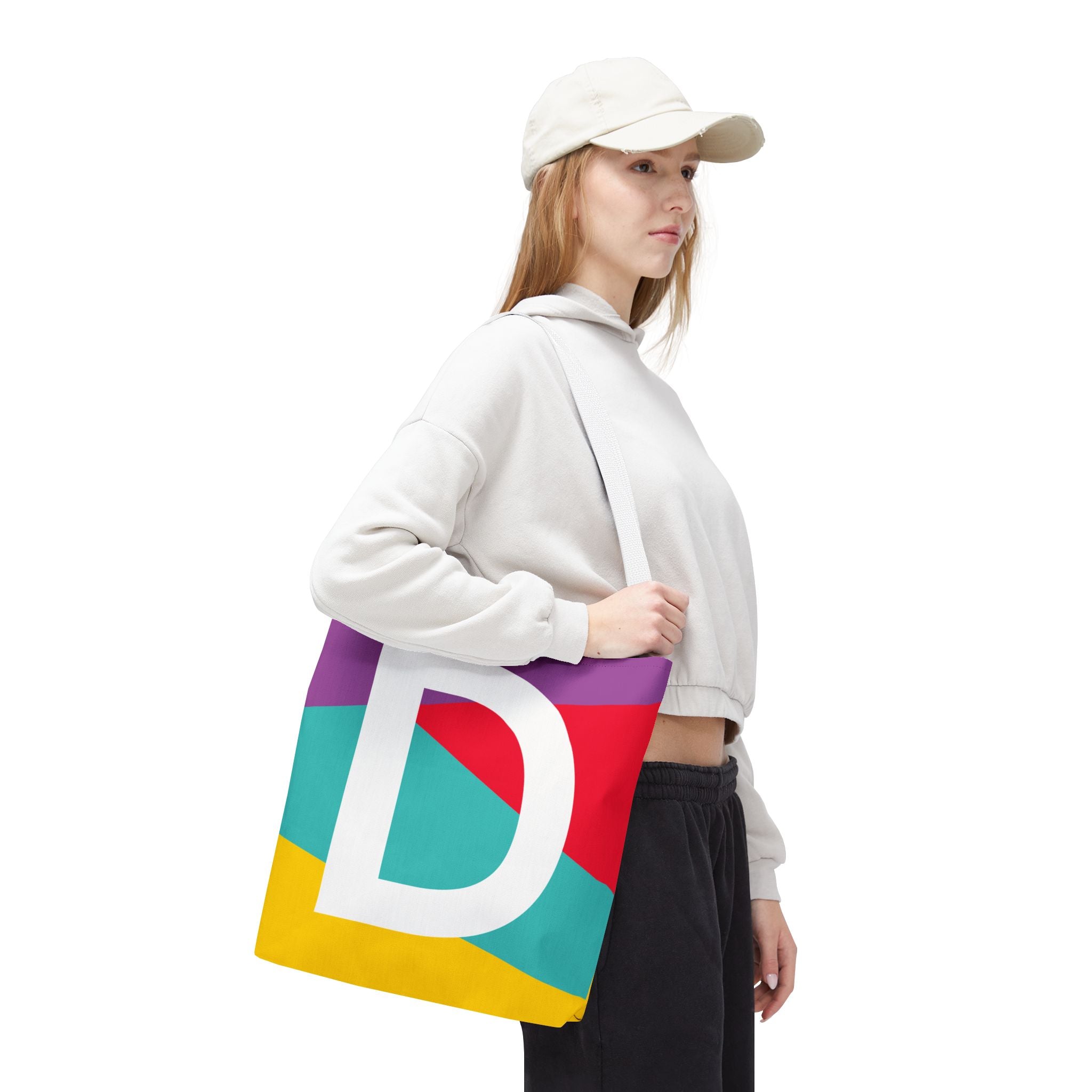 Monogram 'D' Colorblock Tote Bag — Personalized Initial D Shoulder Tote